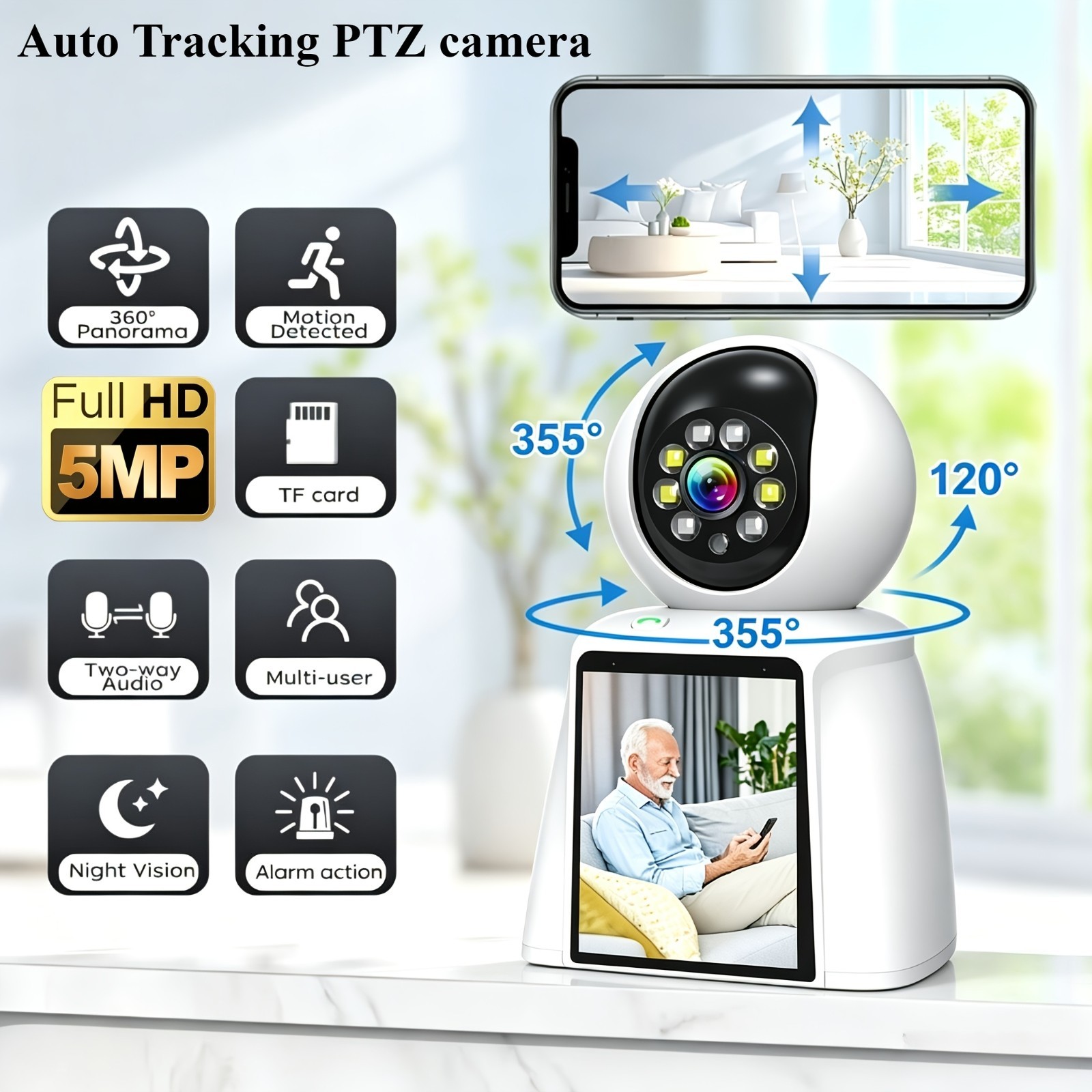 3" Screen Indoor Security Camera, 5MP HD Two-Way Video & Audio Calling