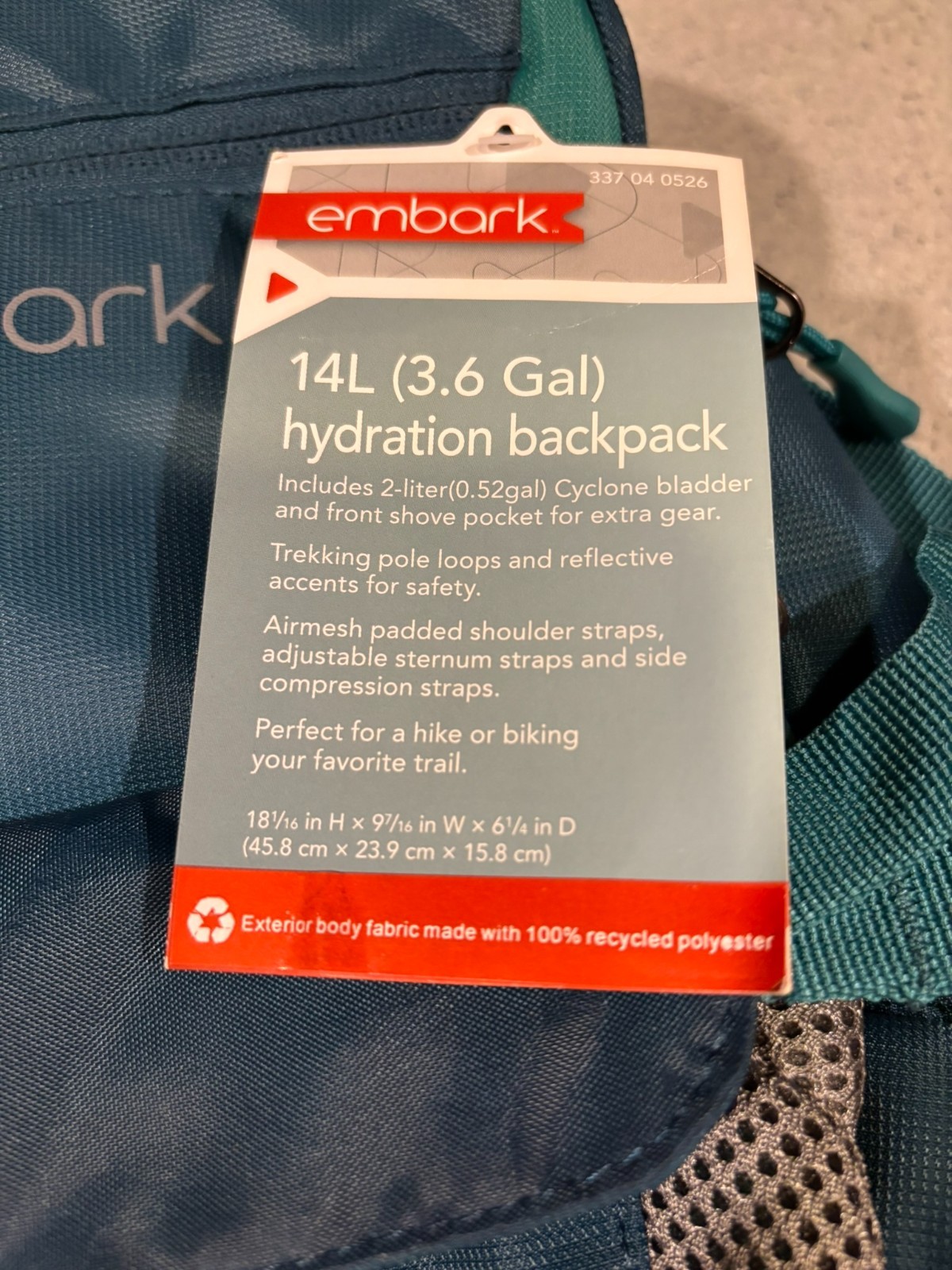 Embark 14L Teal Green Hydration Backpack NWT