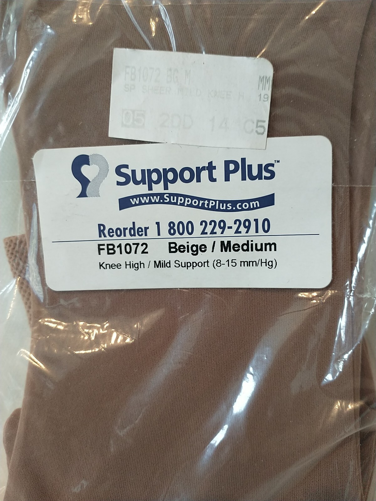Support Plus FB1072 Beige 8-15 mmHg Compression Knee High Support Socks Medium