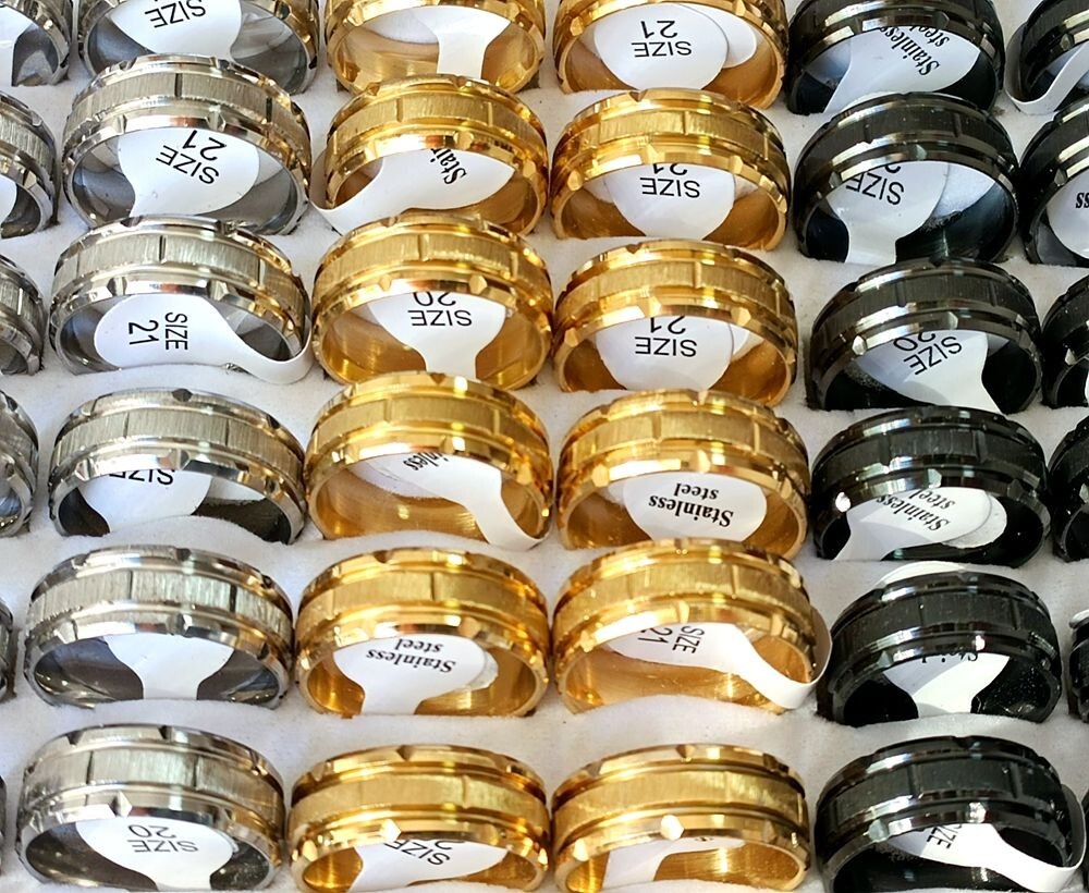 Wholesale 30pcs gap side Stainless Steel Band Rings Silver Black Ring