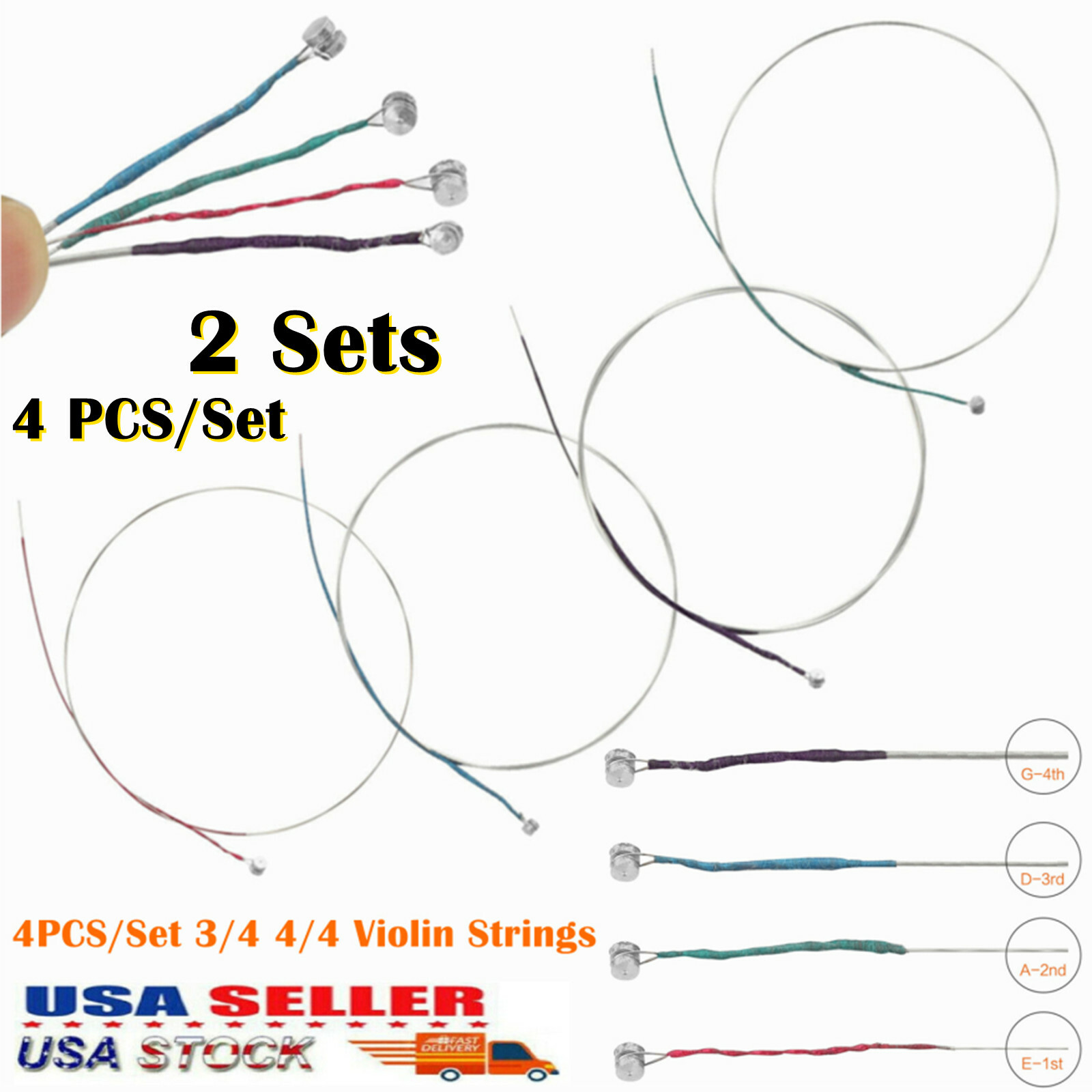 2 Sets 4PCS/Set Basics Violin 3/4 4/4 Strings Steel Core Ball End G D A E d V4C7