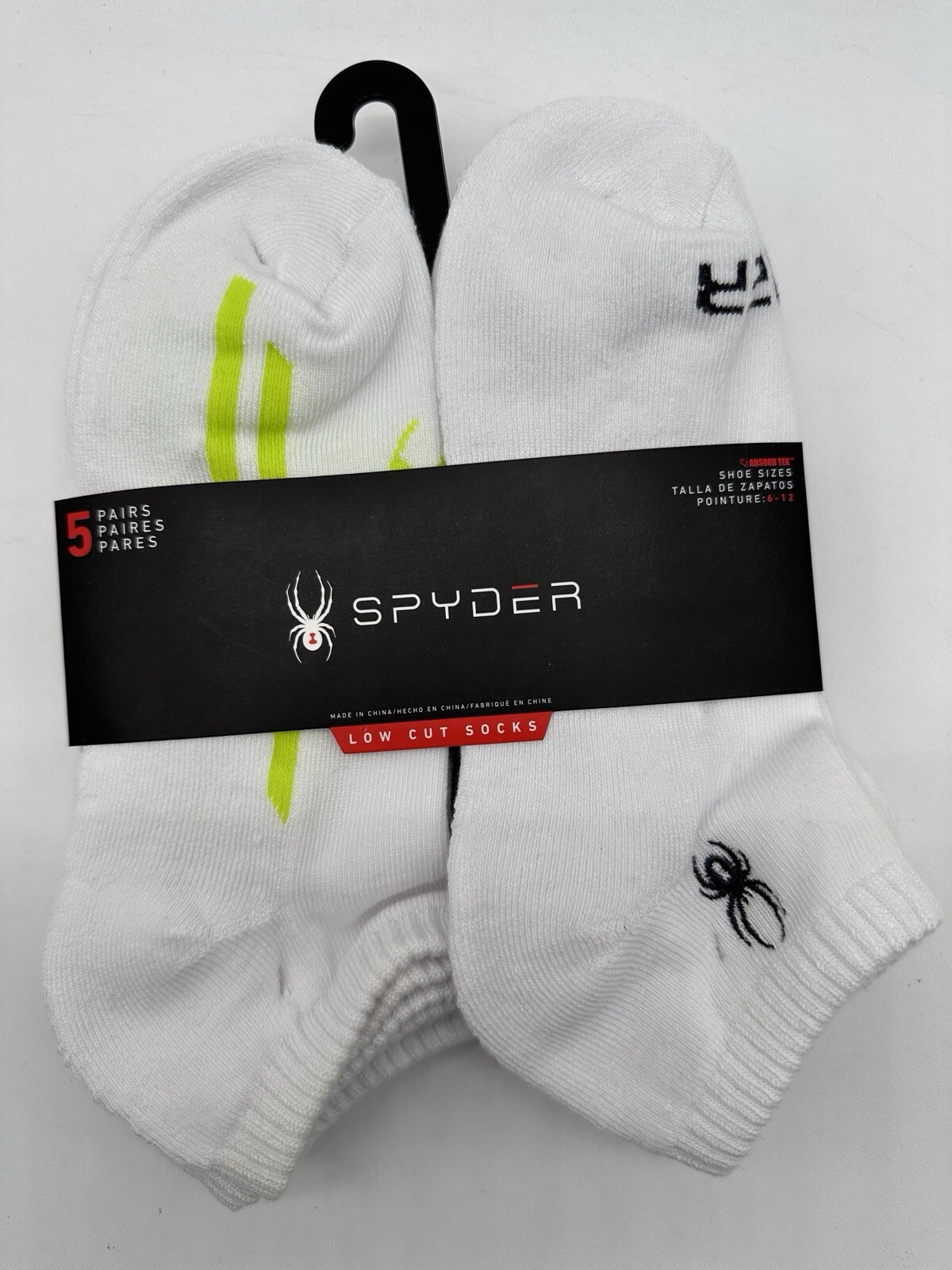 NEW 5 PAIR PACK MENS SPYDER HALF CUSHION LOW CUT SOCKS LARGE WHITE COMFORT WELT
