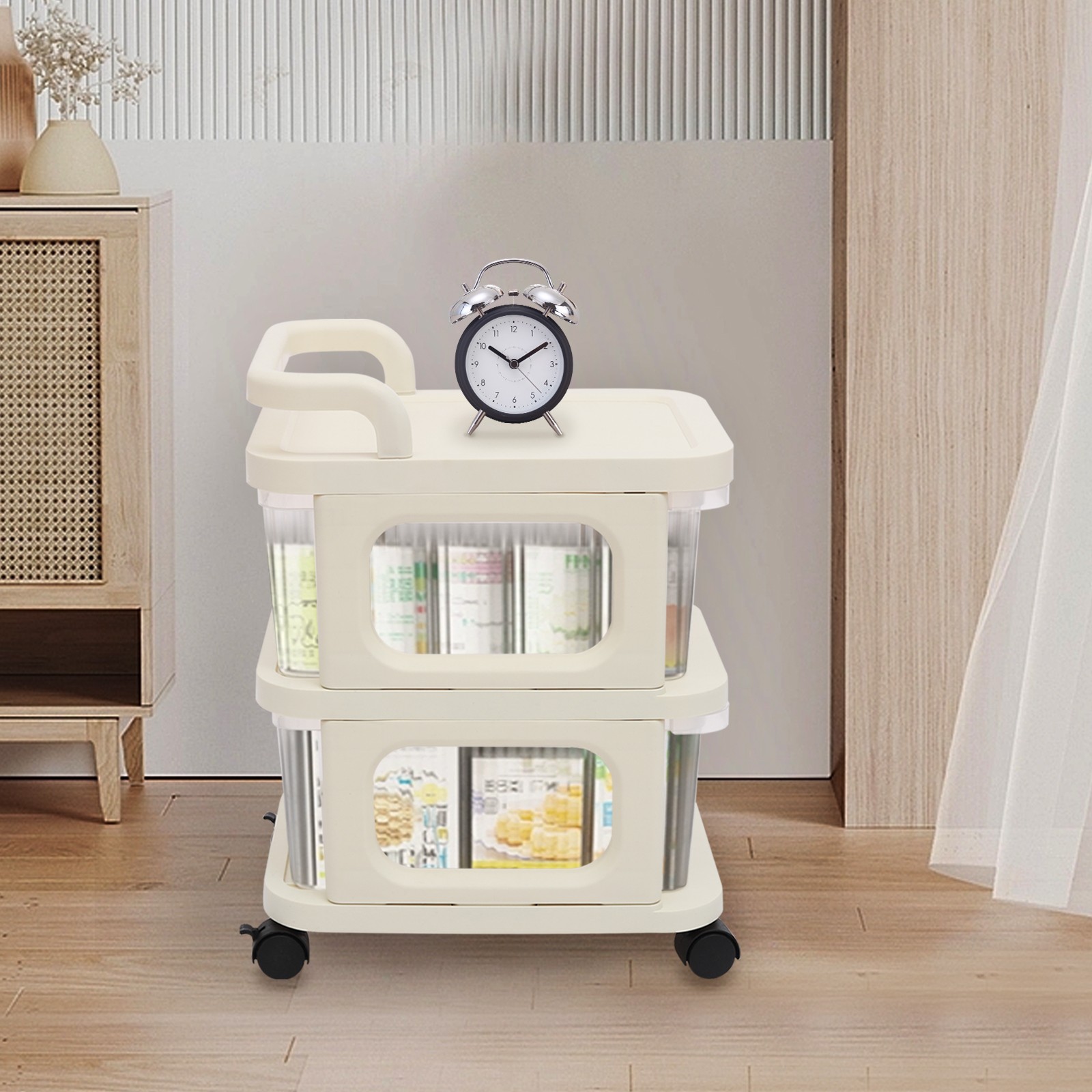 2-Drawer Plastic Rolling Storage Cart with 4 Universal Wheels