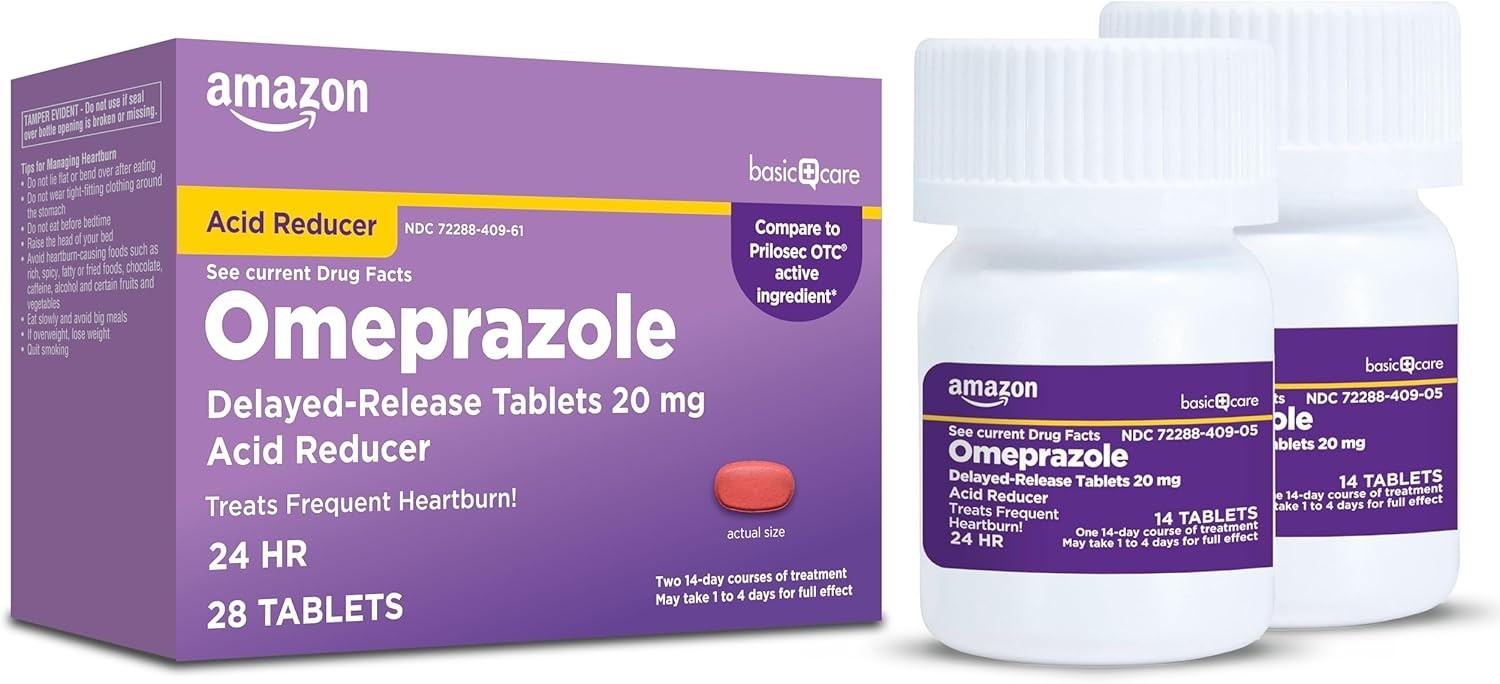 Amazon Basic Care Omeprazole 20mg Heartburn Relief 28ct Compare to Prilosec