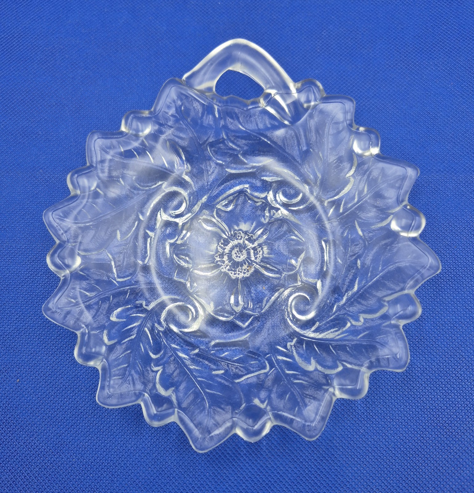 Vintage Indiana Glass Clear Wild Rose Nappy Trinket Bon Bon Dish 6.5"