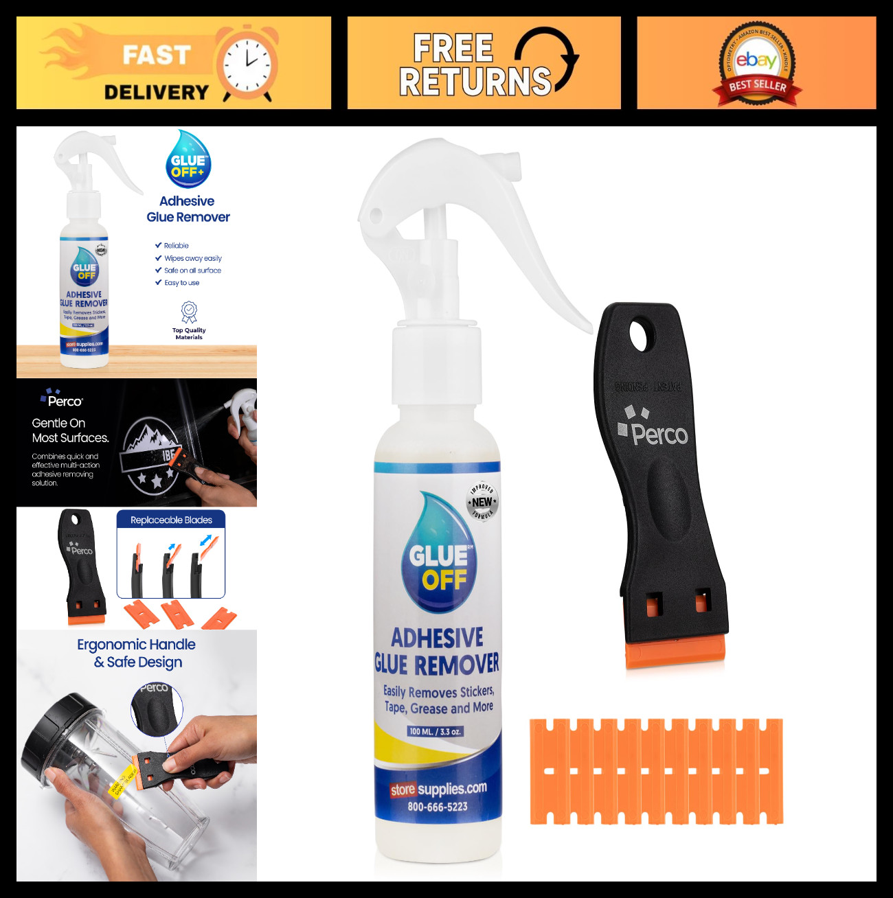 Strong Adhesive Remover Spray 3.3 oz with Scraper & Plastic Razor | Effortlessly