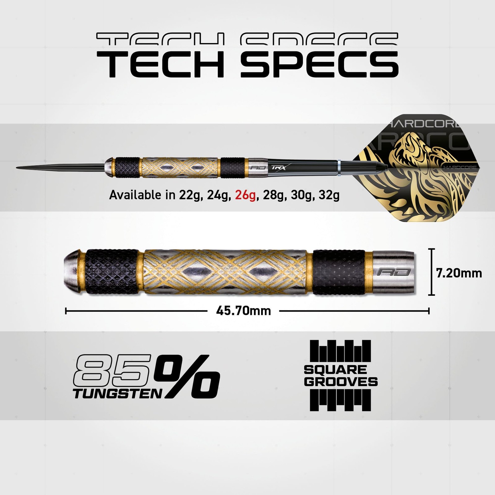 RED DRAGON Golden Eyes 26g 85% Tungsten Darts Set with Flights & Shafts