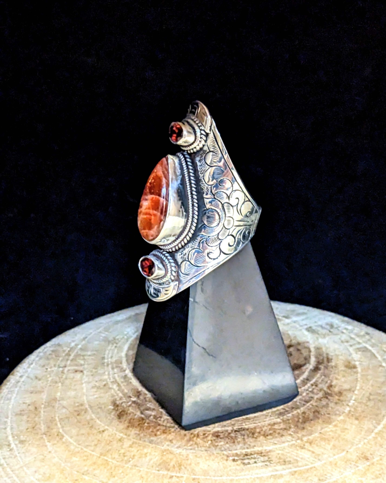 Stunning Sunstone with Garnet Ring