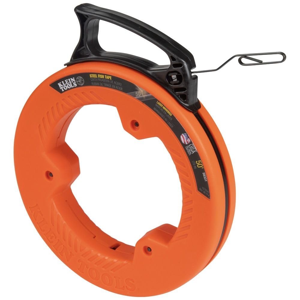 50-Foot Electrical Fish Tape - Steel Wire Puller, Double Loop Tip, Optimized Han