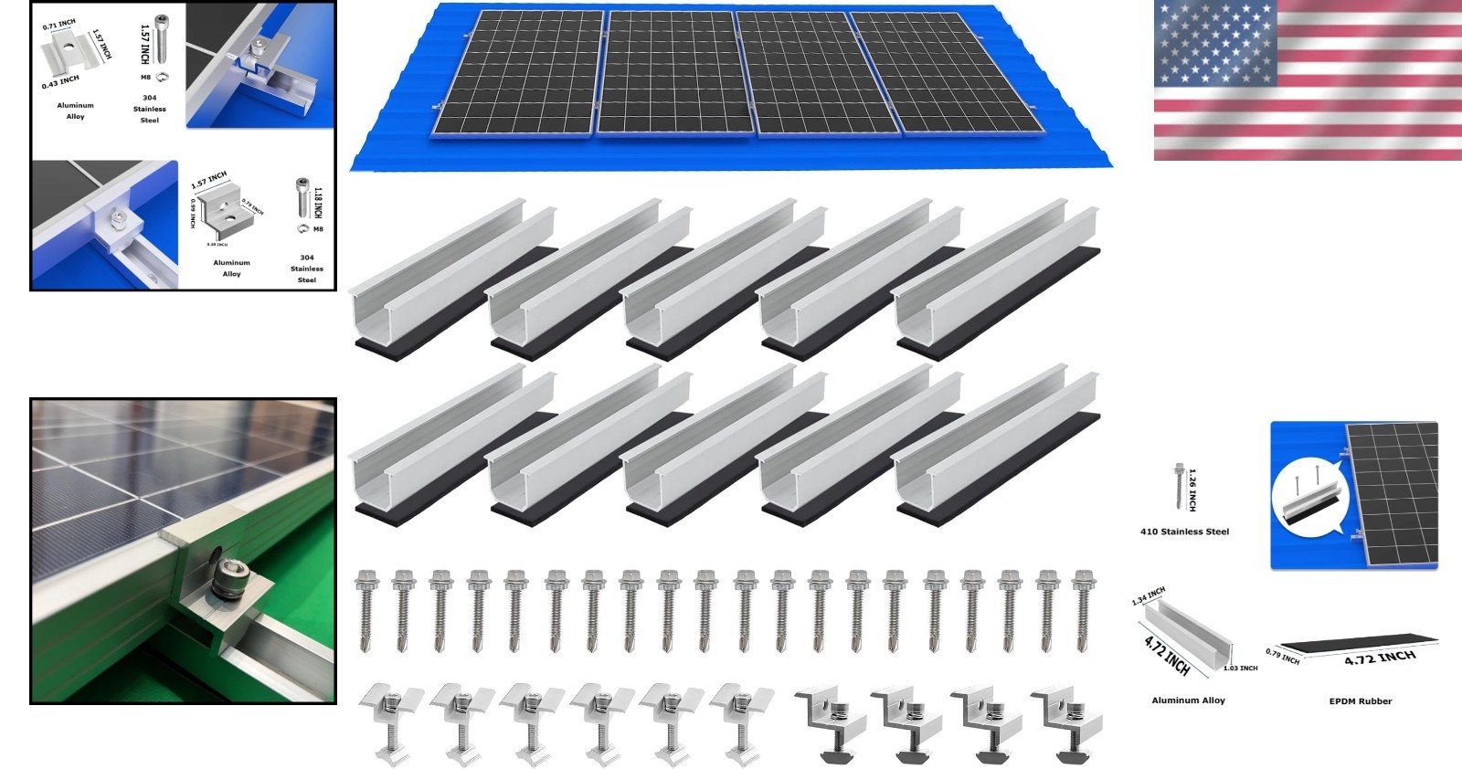 Complete Solar Panel Mounting Kit: 4-Piece Roof Set for Efficiency & Durability