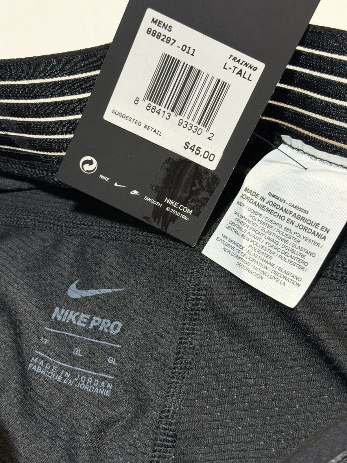 Nike Pro Men's Compression Base Layer Pants Black L-Tall Compression