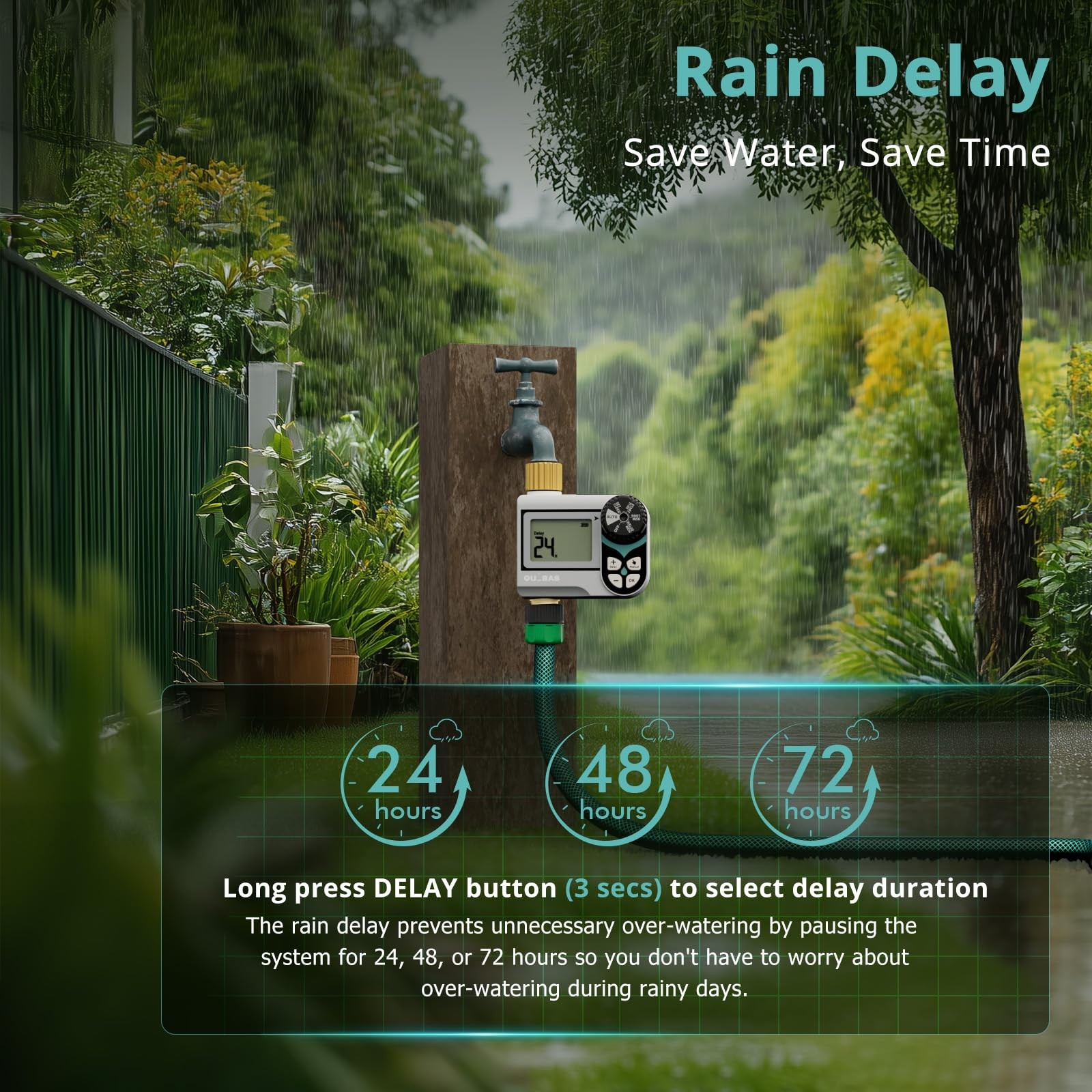QUOBAS Zero Pressure Water Timer, Programmable Sprinkler Timer for Garden Hos...