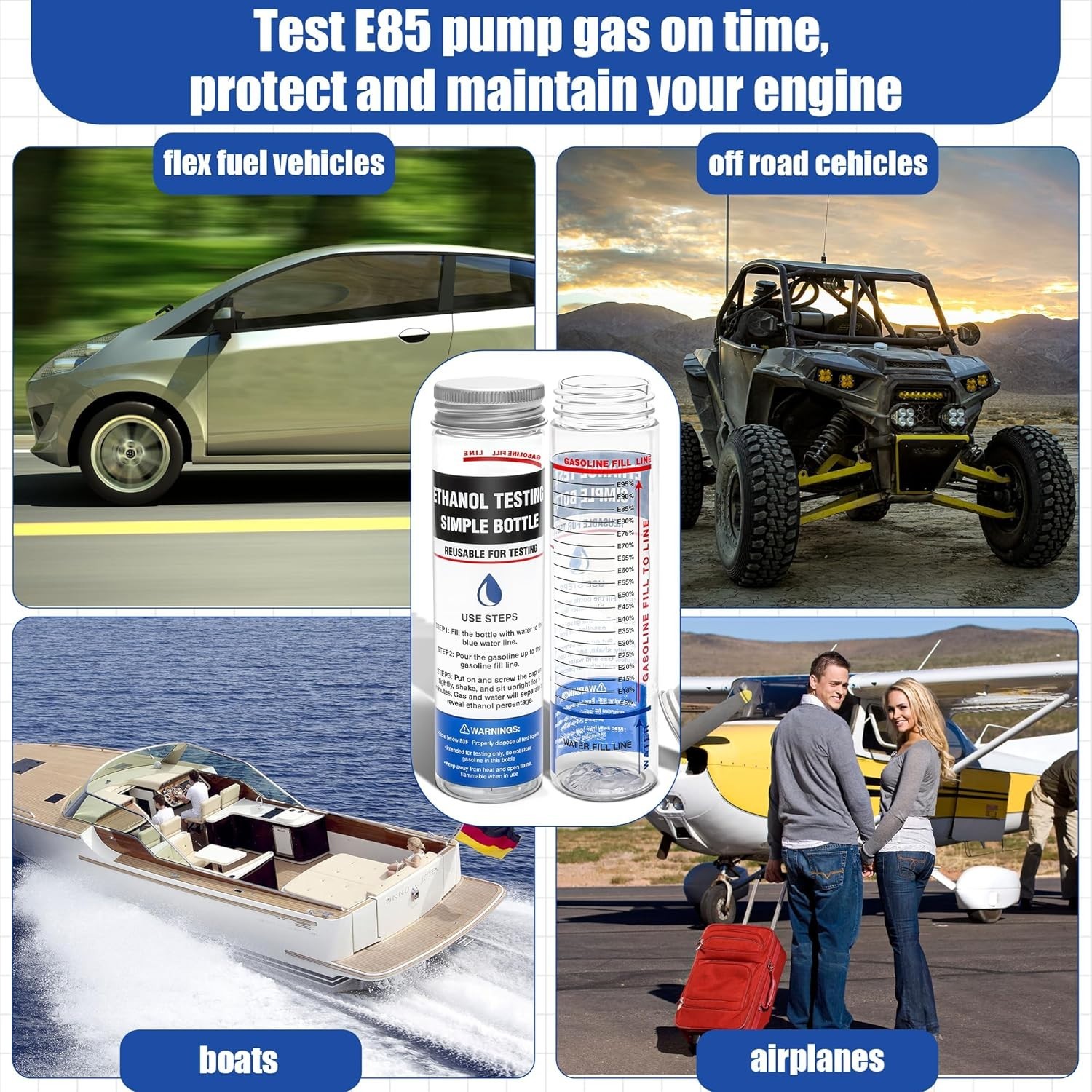 2 Pack E85 Ethanol Tester Bottle, E85 Fuel Gasoline Octane Level Tester with Wid