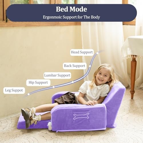 Kids Couch, Children's Sofa Bed, Folds Violet Squared Kids Couch with armrests