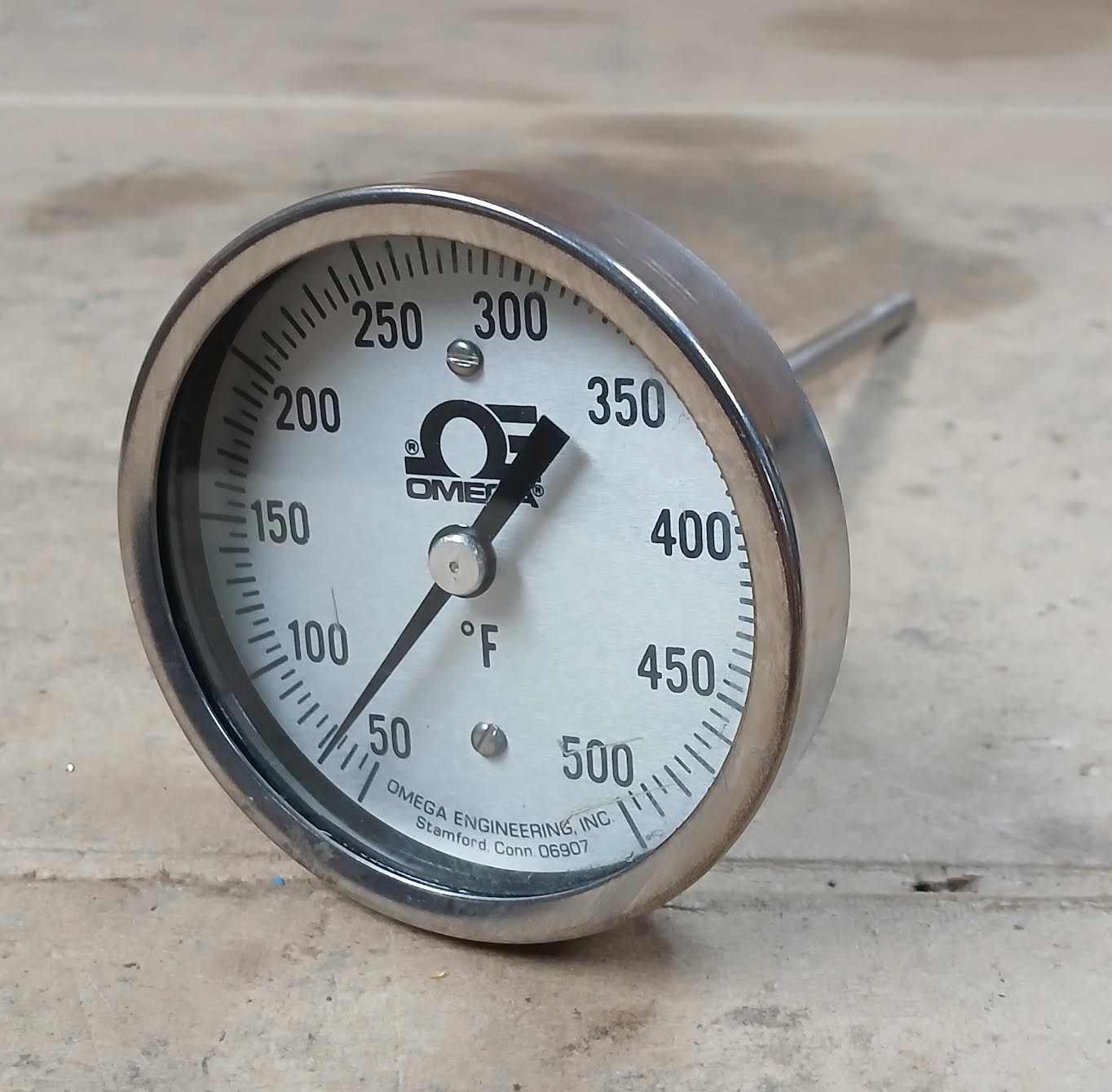 Omega 0-500°F Thermometer 3" Face 6" Stem