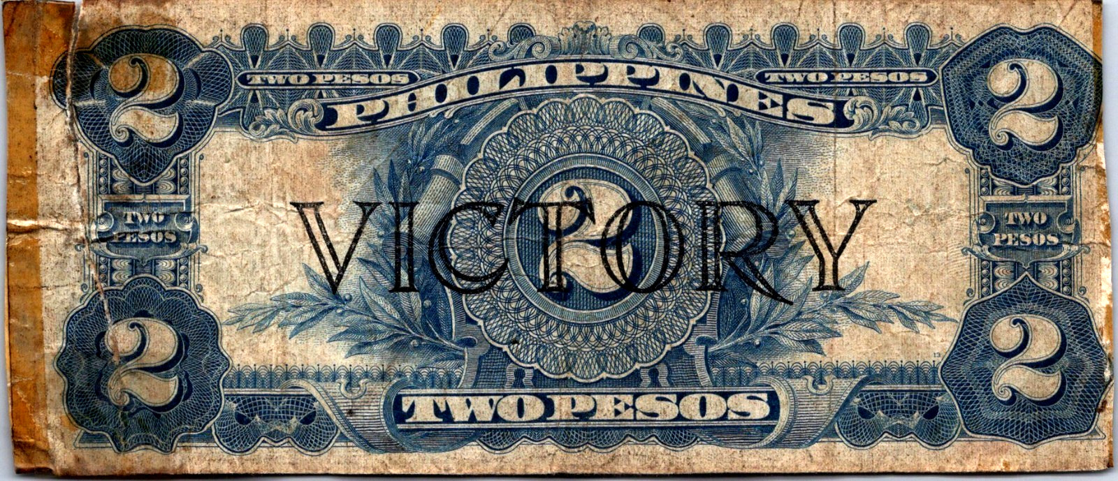Philippines 2 Pesos 1944 '"Victory Note" Pick# 95a (Short Snorter Note)