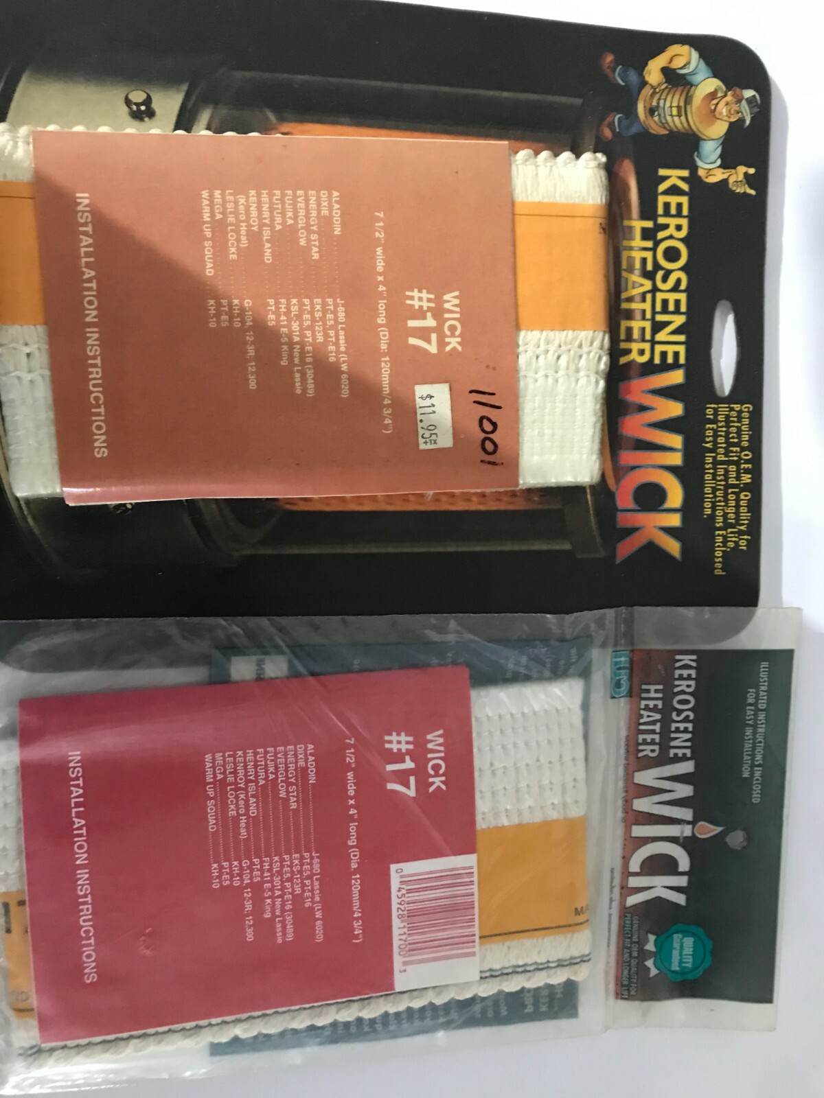 NEW 2-pack OEM DURAHEAT KEROSENE WICK # 17 / DH11 ALADDIN EVERGLOW 11001
