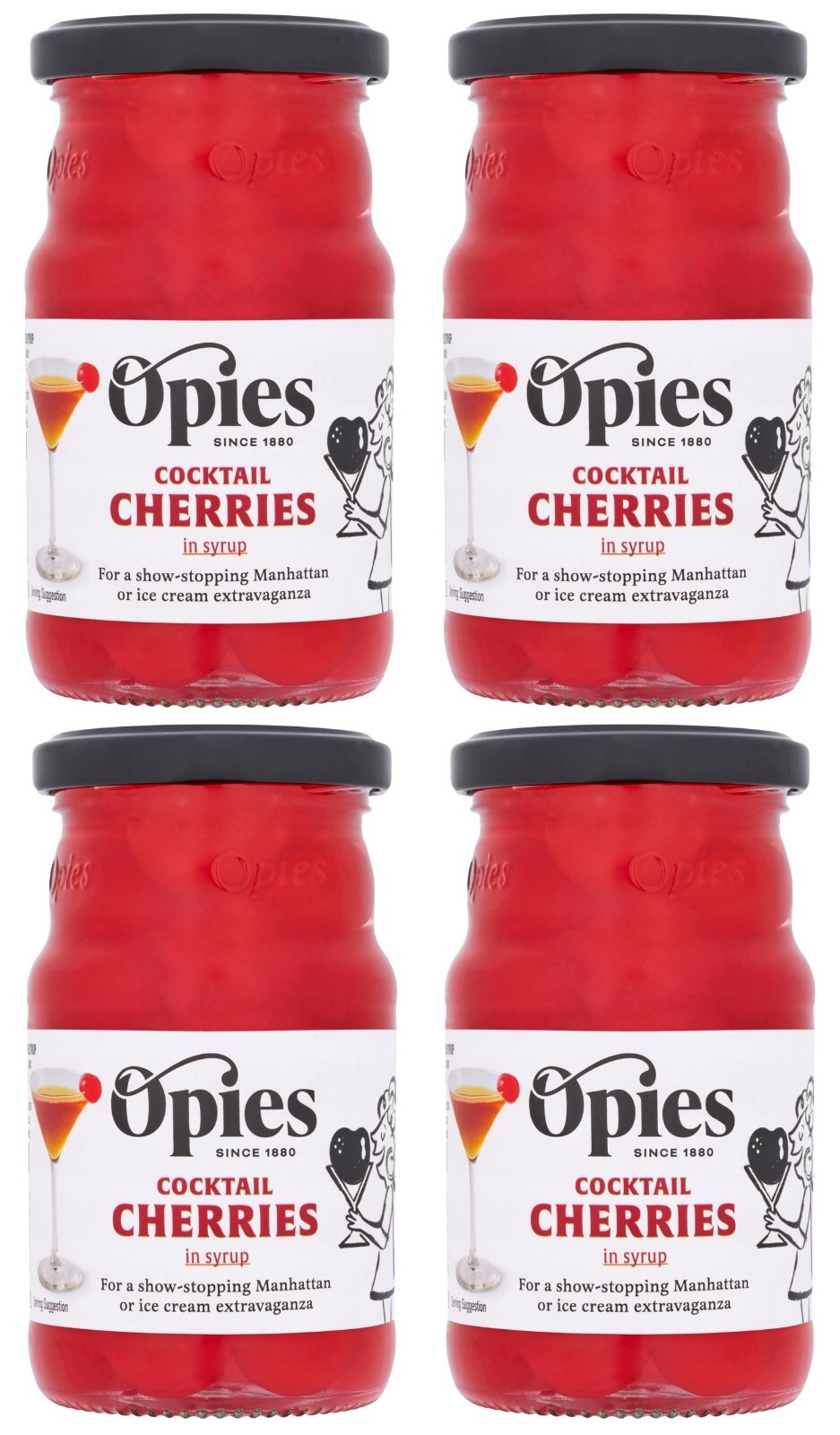 Opies Cocktail Cherries Maraschino 225g PACK OF 4
