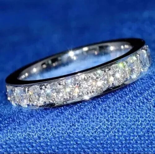 2Ct Round Lab Created Diamond Eternity Wedding Band Ring 14k White Gold Plated