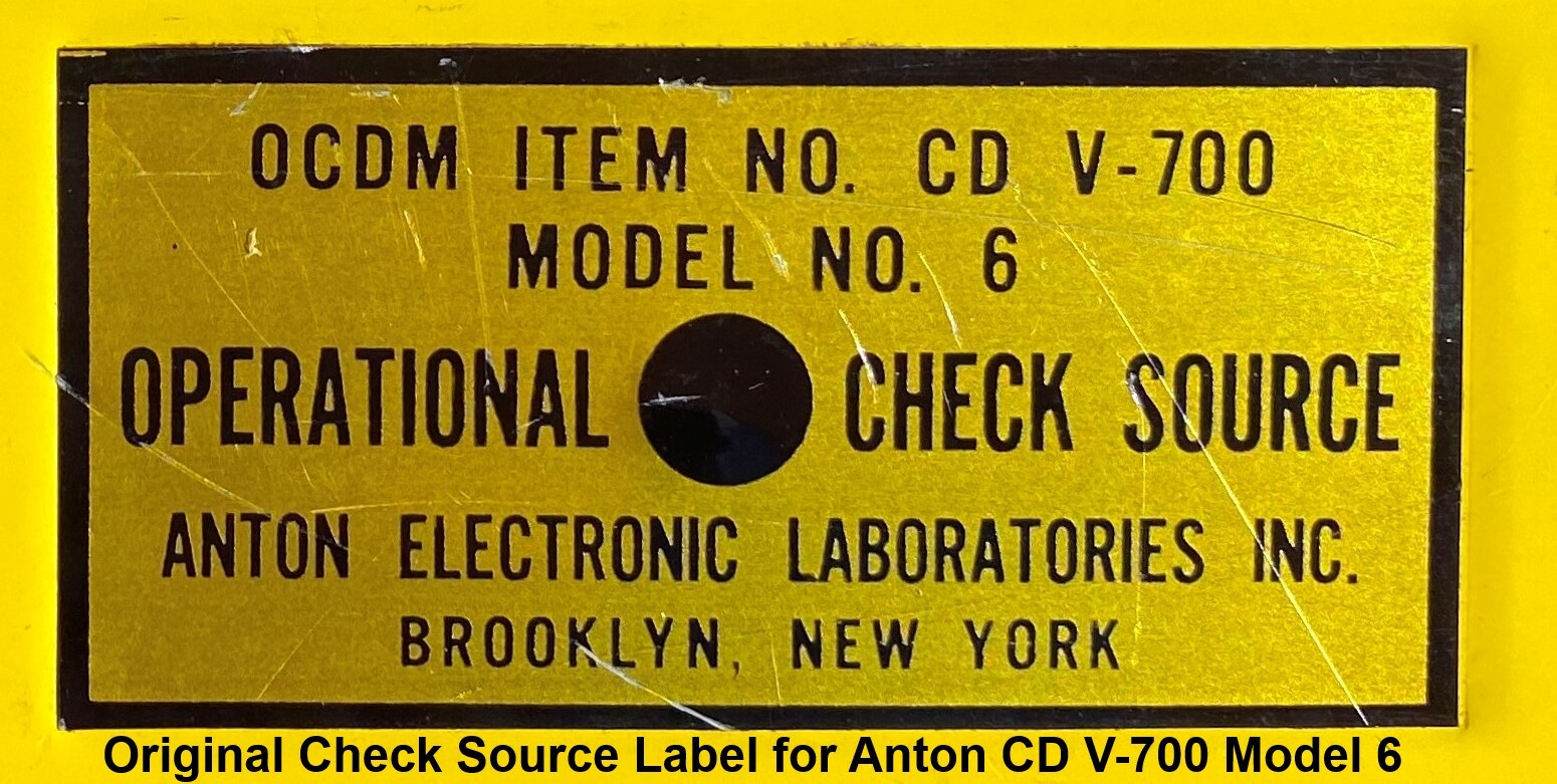 Check Source Label, Anton CD V-700 Model 6 Geiger Counter, CDV 700 CDV-700