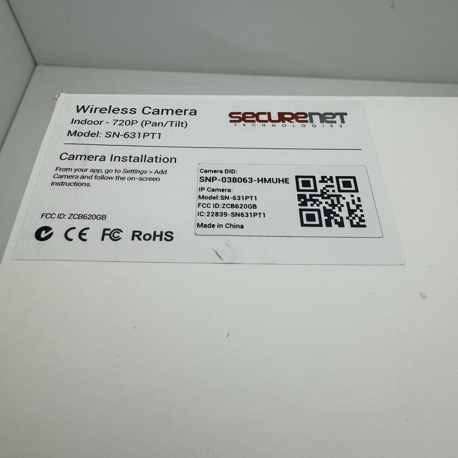 SecureNet SN-631PT1 Wireless Indoor 720P Pan Tilt Camera Open Box