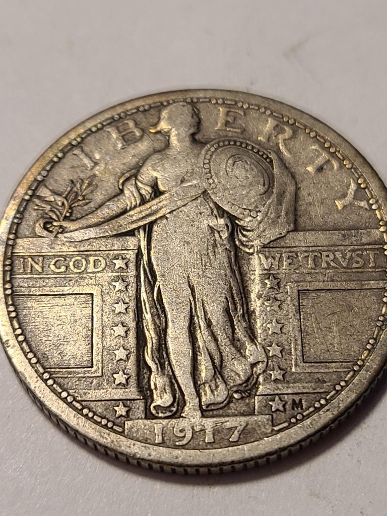 1917 TYPE 1 STANDING LIBERTY SILVER QUARTER, VF DETAILS
