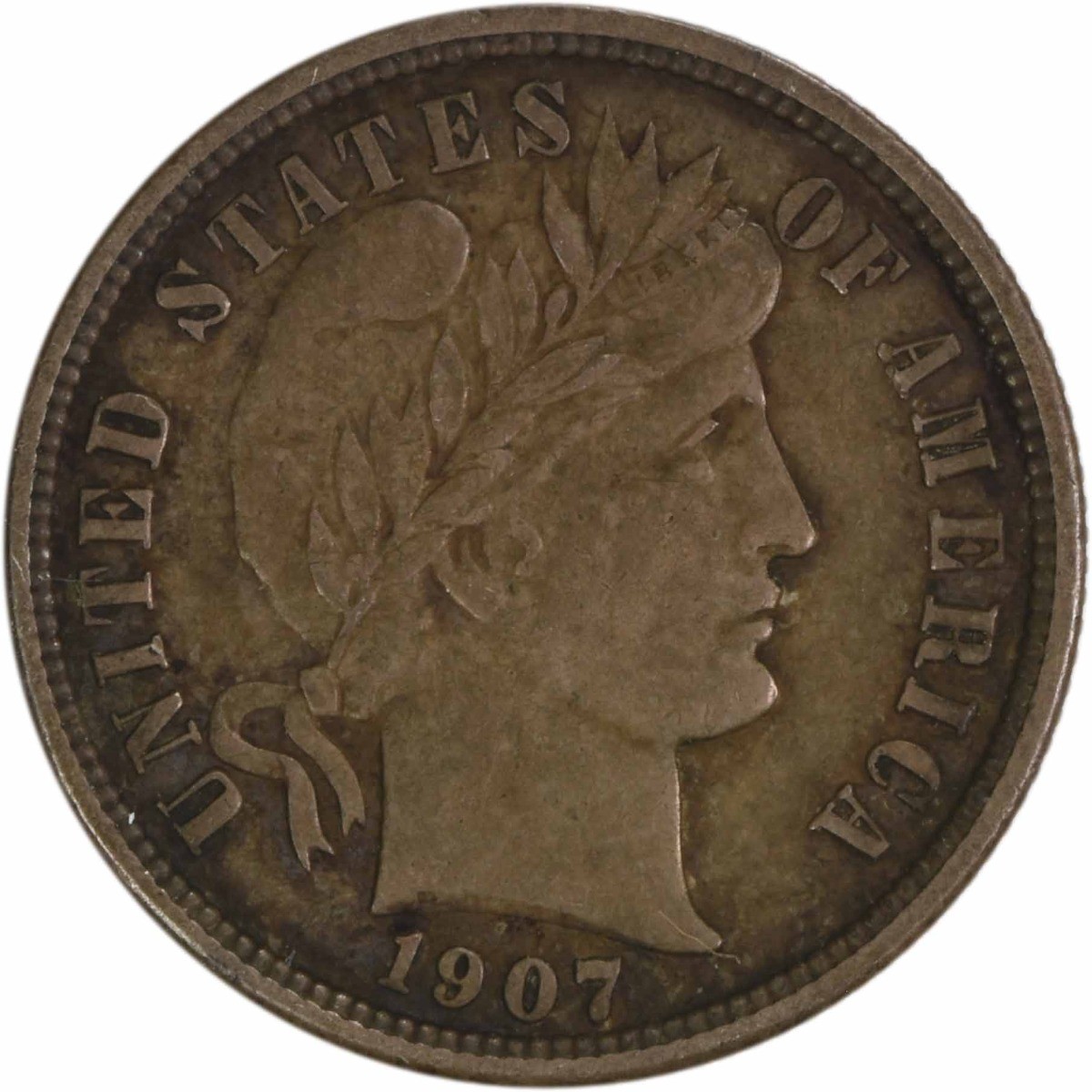 1907-S Barber Silver Dime Choice EF Uncertified #1021