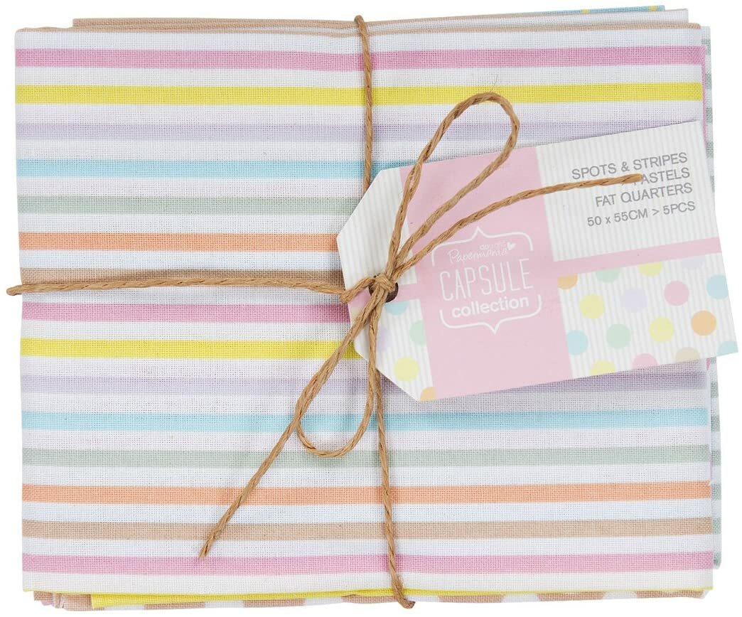 Papermania Spots/Stripes Pastels Fat Quarter Bundle-5 Pieces - NEW