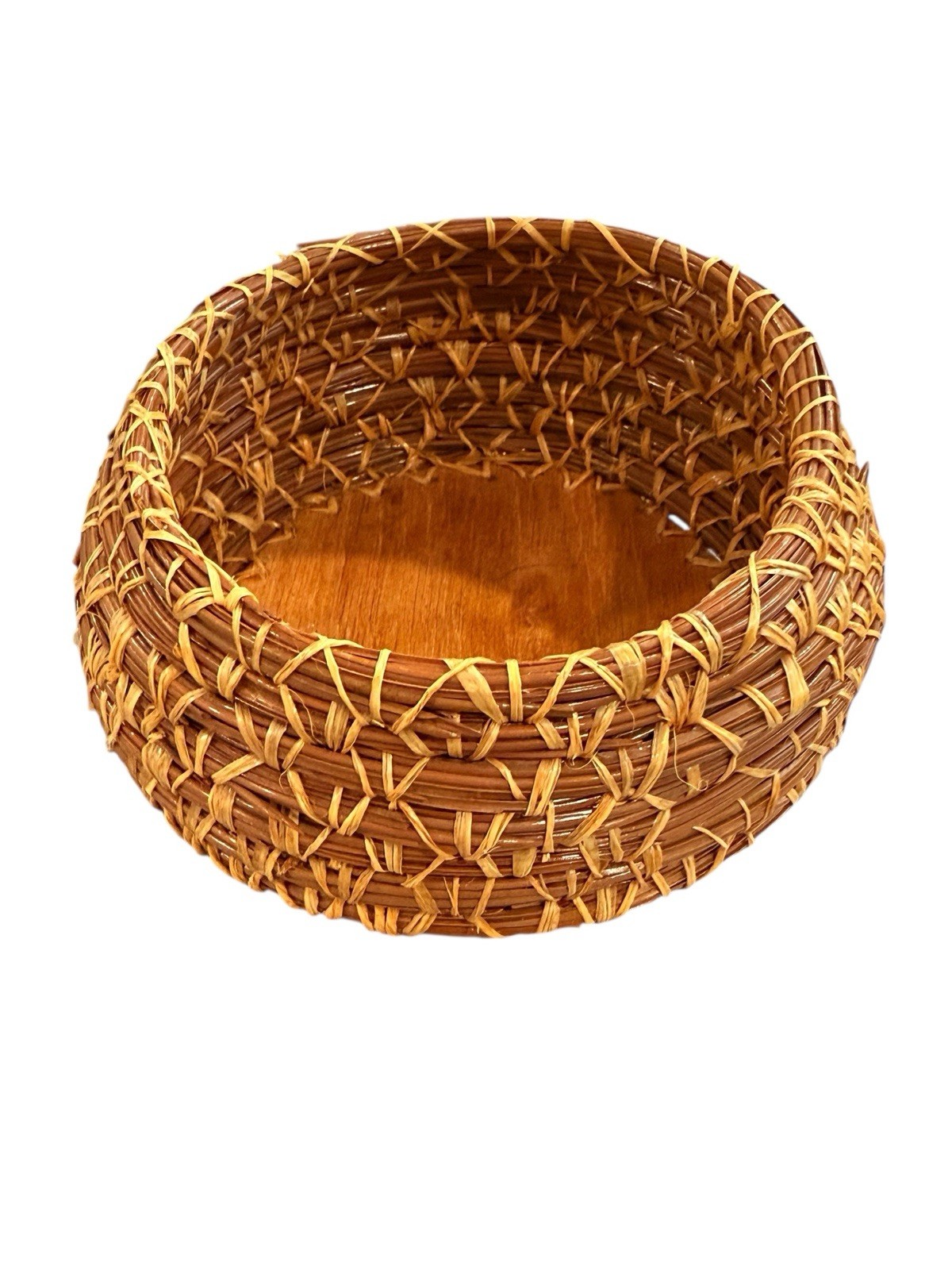 Woven Pine Needle Round Straw Trinket Basket No Lid