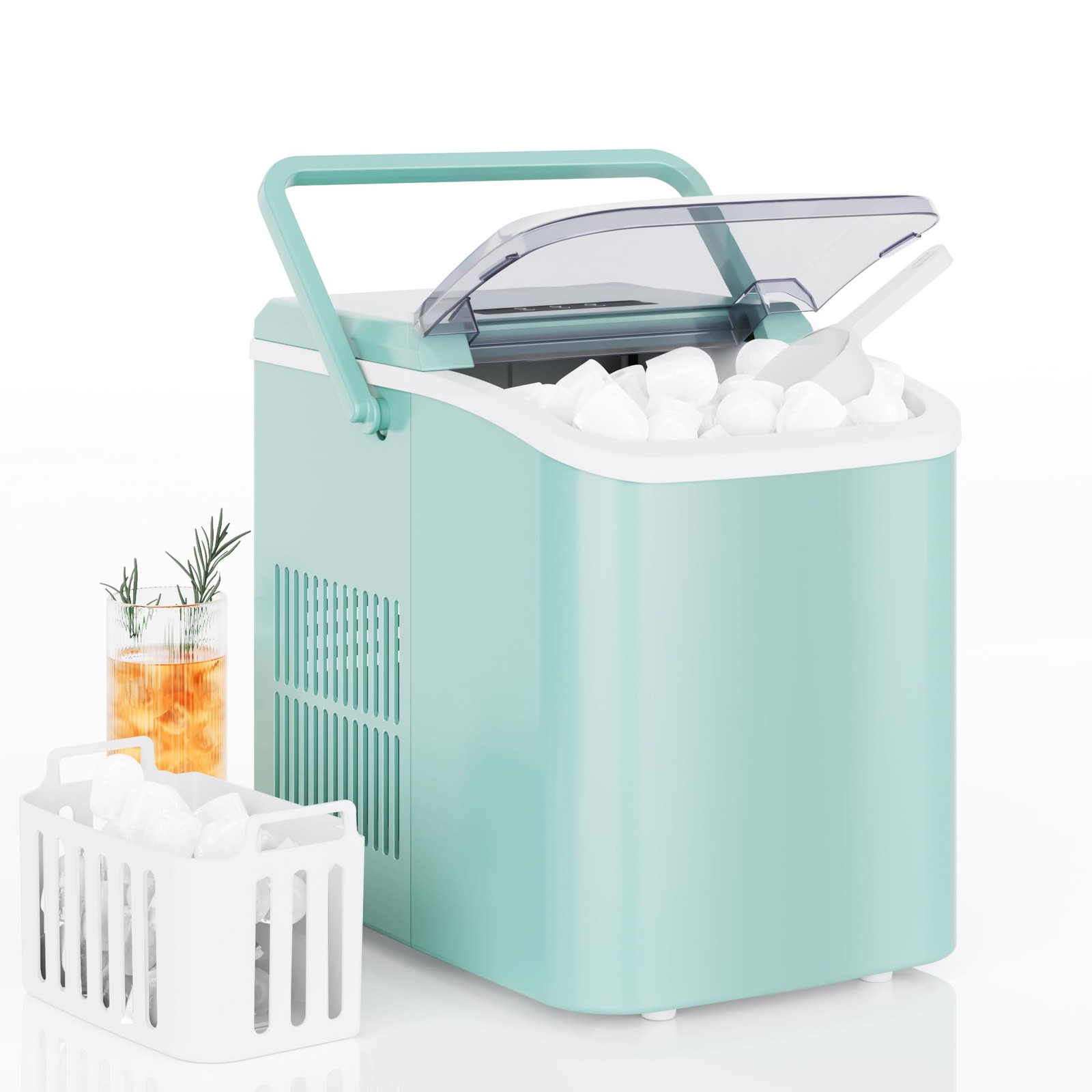 Countertop Ice Maker with Handle, 26lbs/24H Portable Ice Machine, 9 Bullet Cu...