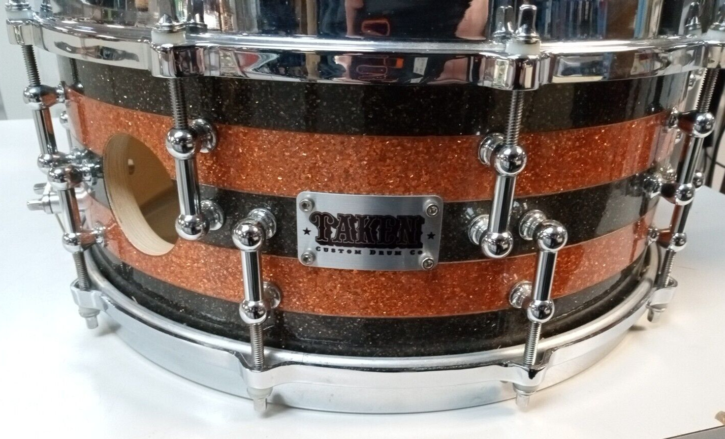 TAKEN custom drum co 14" x 5.5" depth snare drum fancy look quality sound holes