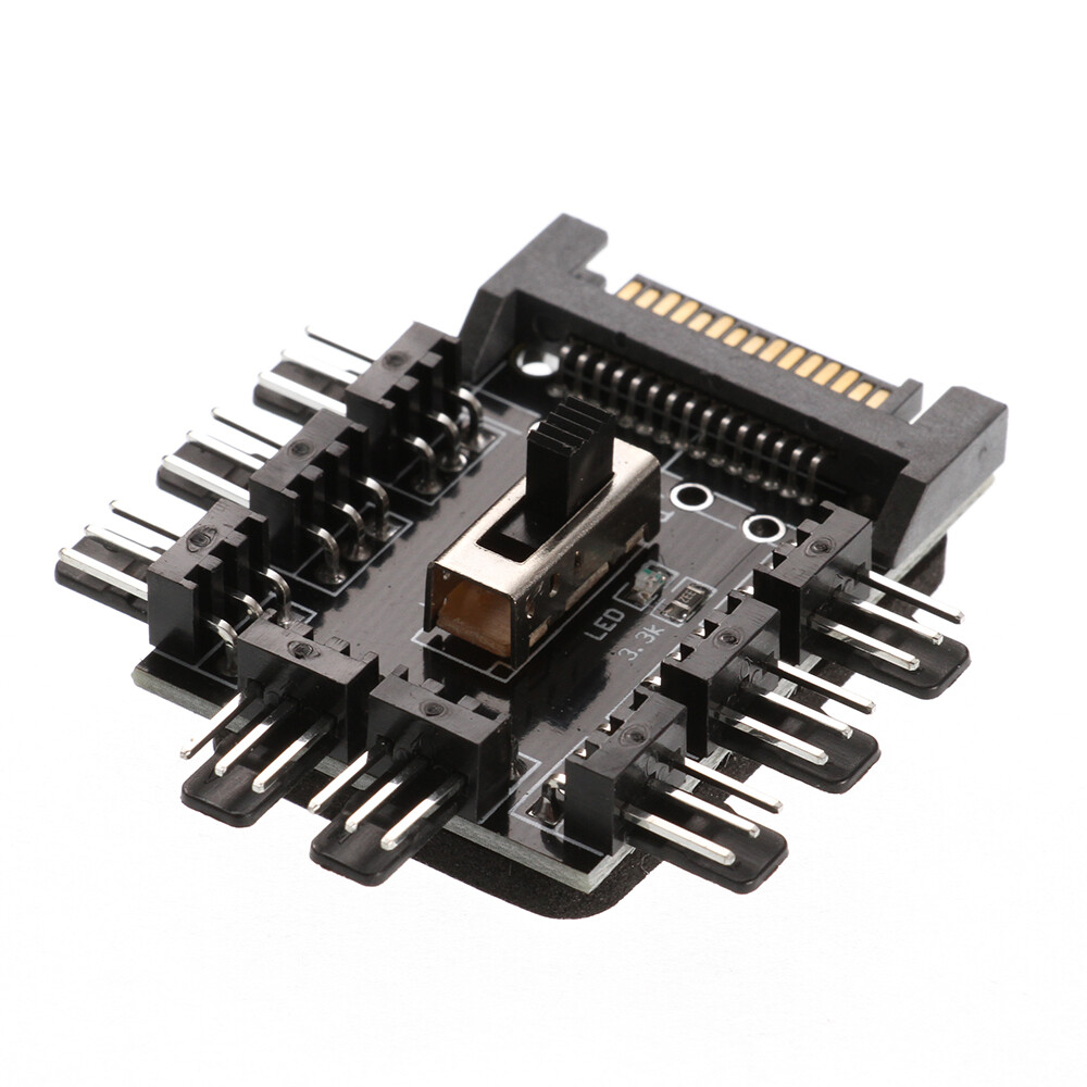 Cooling Fan Speed Controller Box 8Way 3PC PCI 4/3 pin SATA Power Socket Splitter