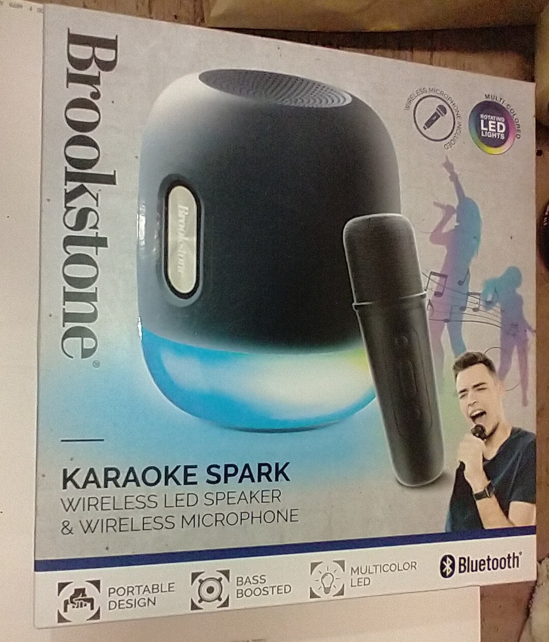 NEW!! Brookstone Spark Wireless LED Karaoke Speaker & Microphone, Bluetooth