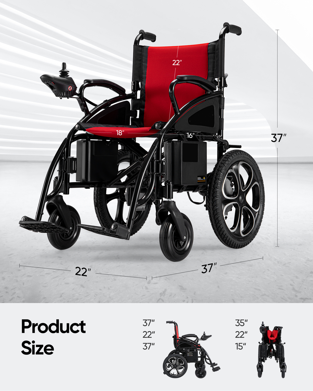 Folding Electric Wheelchair Power Wheelchairs Mobility Scooter Lightweight Adult