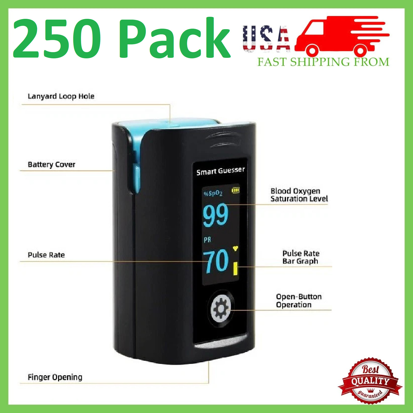 250 Oximeter Pulse Fingertip SpO2 Heart Rate Blood Oxygen Saturation Monitor APP