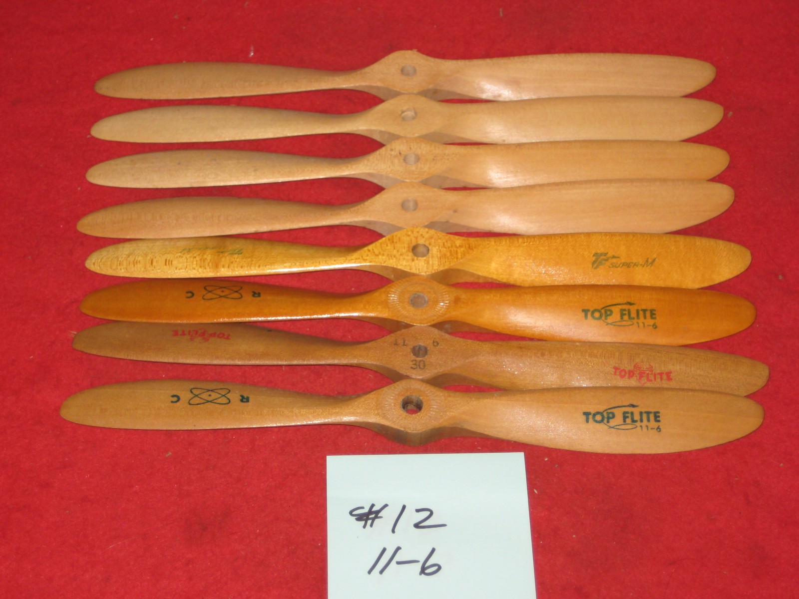 #12 8 VINTAGE TOP FLITE 11-6 WIDE WOOD PROPS GLOW MODEL AIRPLANE ENGINE