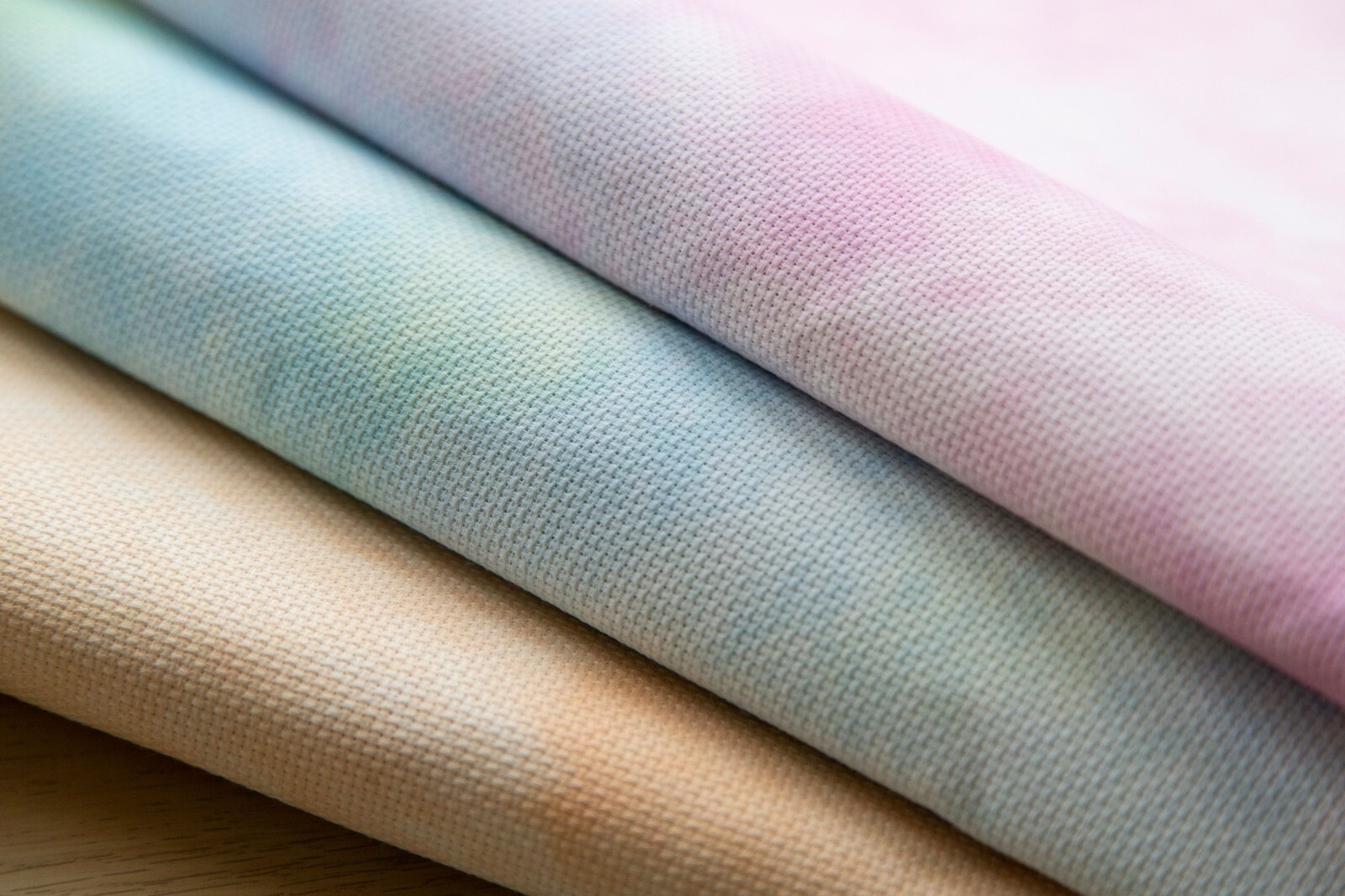 DMC 14ct Aida ~Peach/Yellow, Blue/Green, Pink/Lilac-Cross stitch. Tracked 48