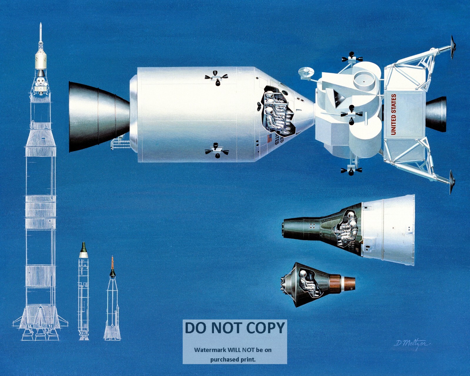 ILLUSTRATION OF RELATIVE SIZES OF SPACECRAFT CIRCA 1964 8X10 NASA PHOTO (BT-705)