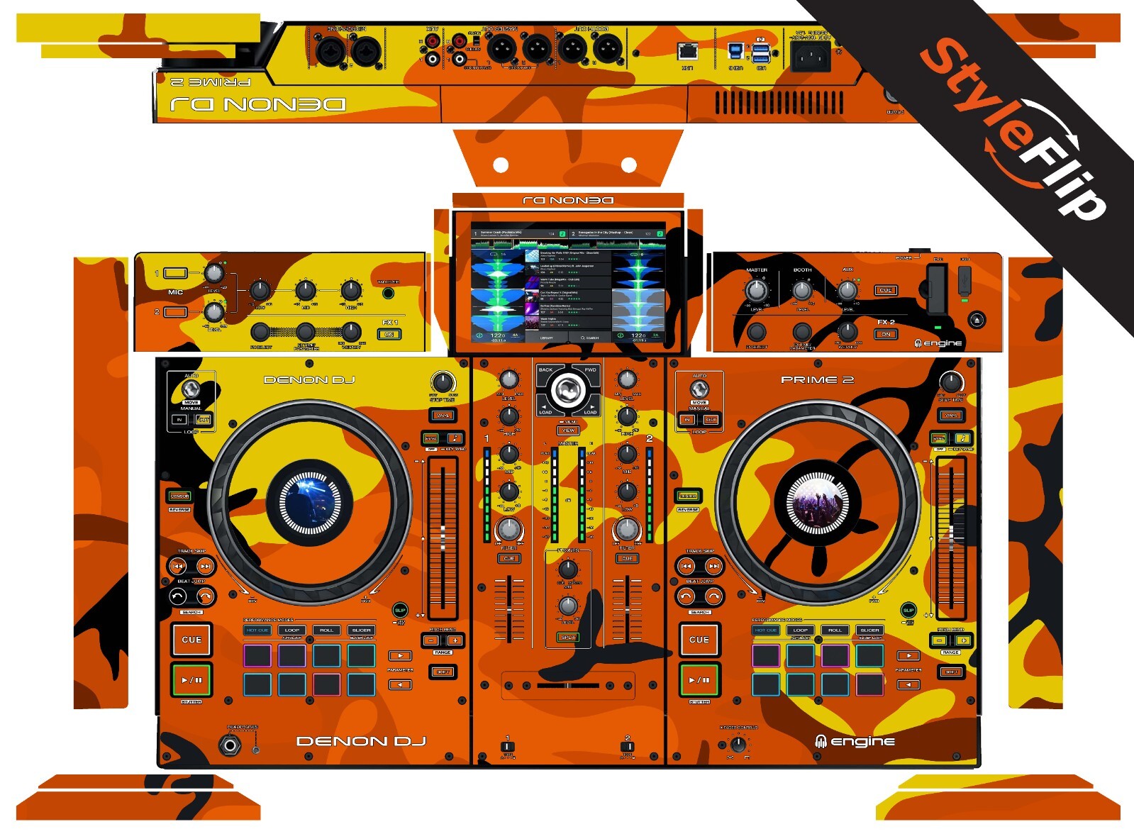 Denon Prime 2 Skin | Orange Camo | Protective Decal | StyleFlip Skins