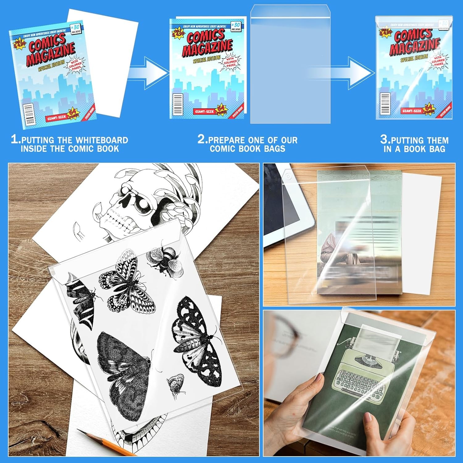 25 Sets Current Size Comic Book Bags & Boards Reusable Transparent Comic Book