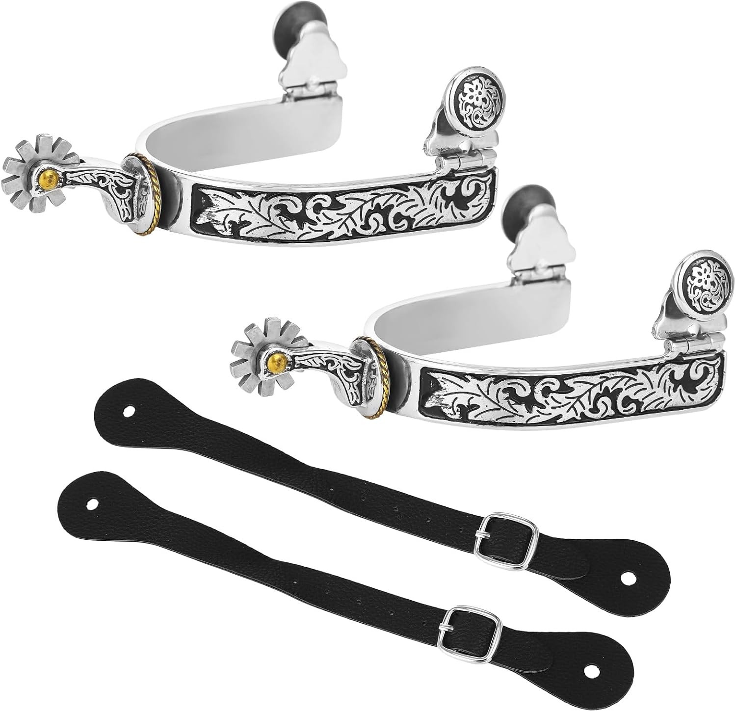 1 Pair Western Cowboy Spurs with Belts, Horse Spurs for Men, Stainless Steel Spu