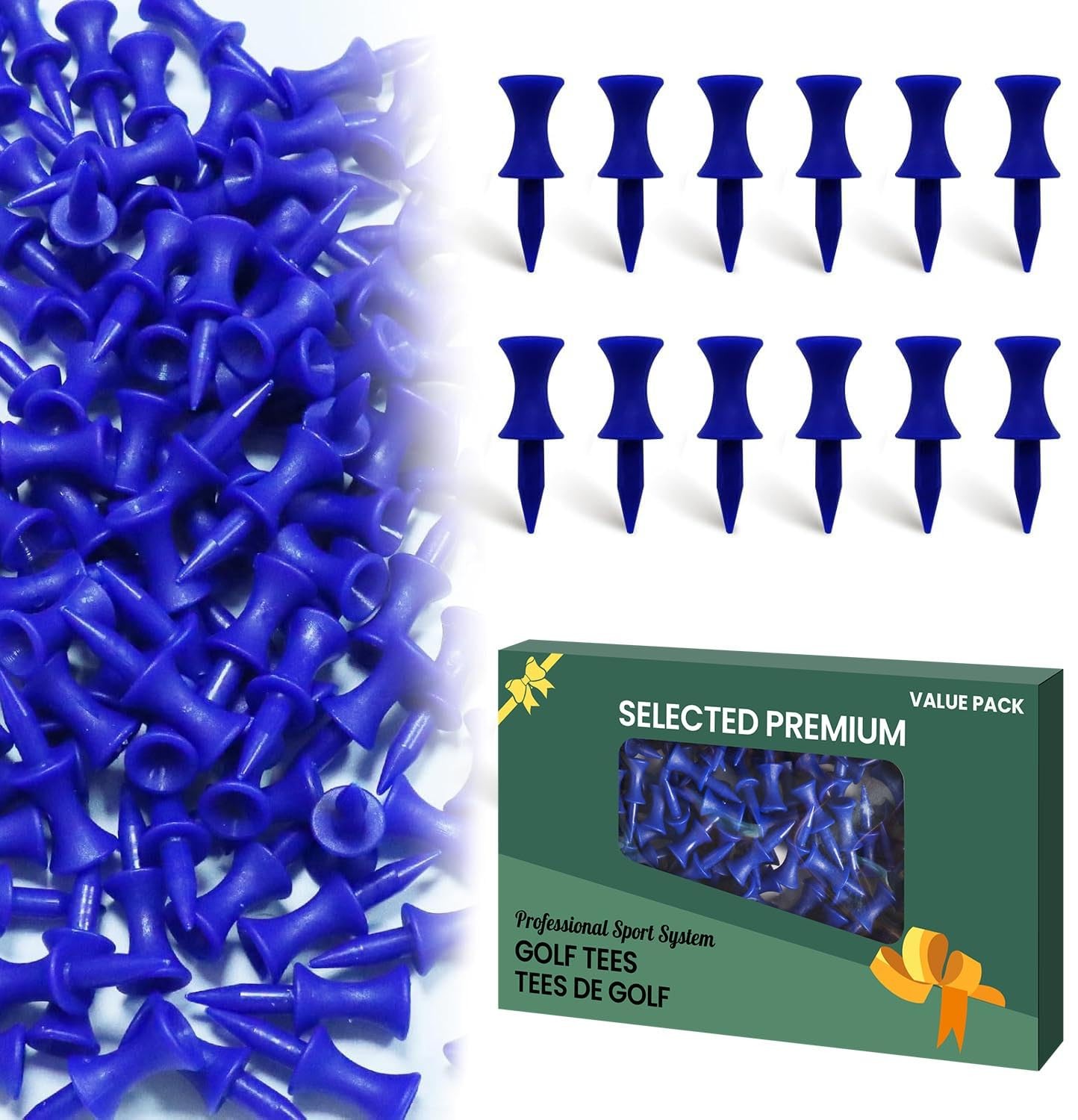 Golf Tees Step Down Plastic Unbreakable 50 Pack 1 1/2 inch 38 mm Blue Reusabl
