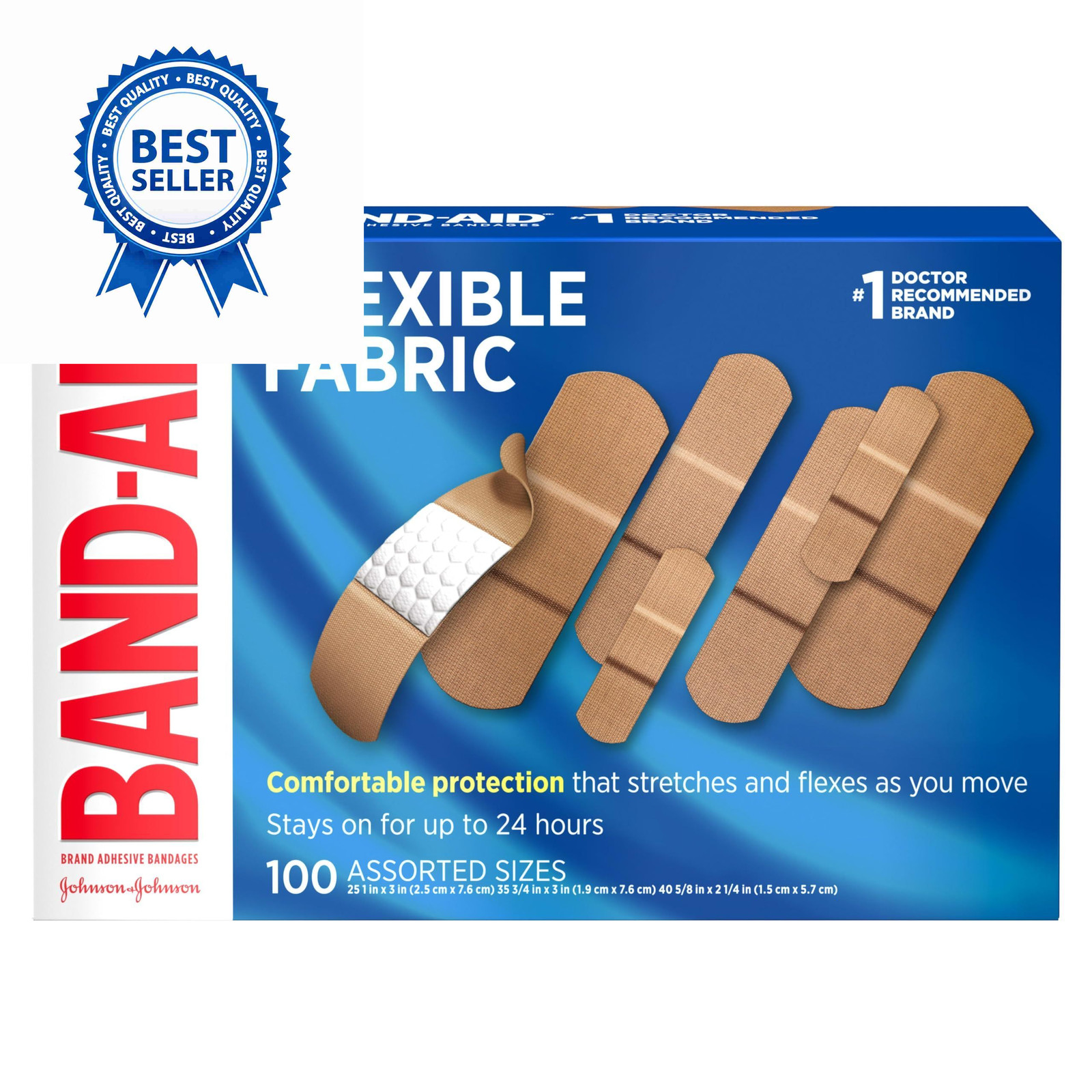 Band-Aid Brand Flexible Fabric Adhesive Bandages, 100 Count, Assorted Sizes
