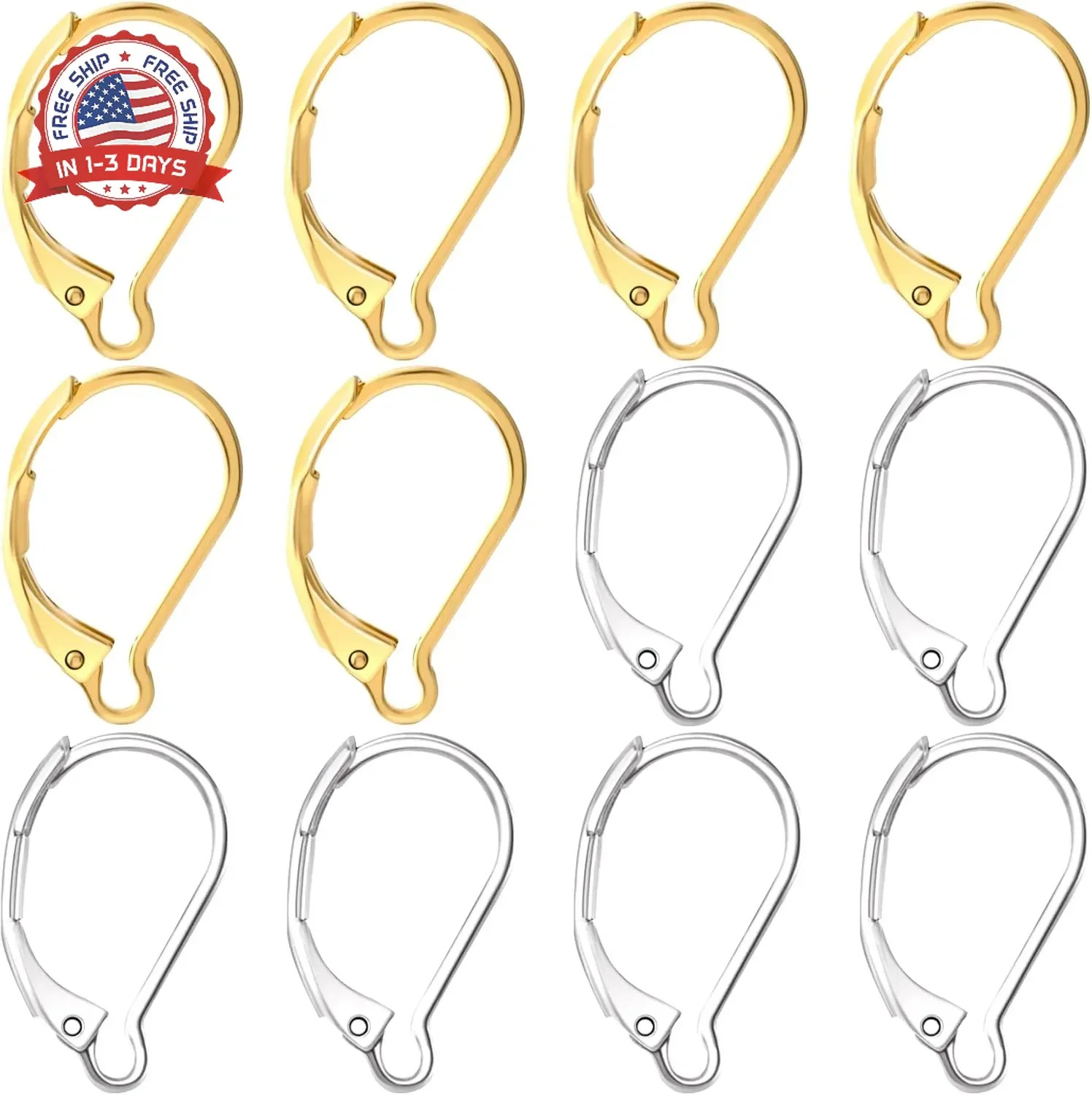 12 Pcs Leverback Earring Hooks, Stainless Steel Clasp Hoop, Hypoallergenic Dangl