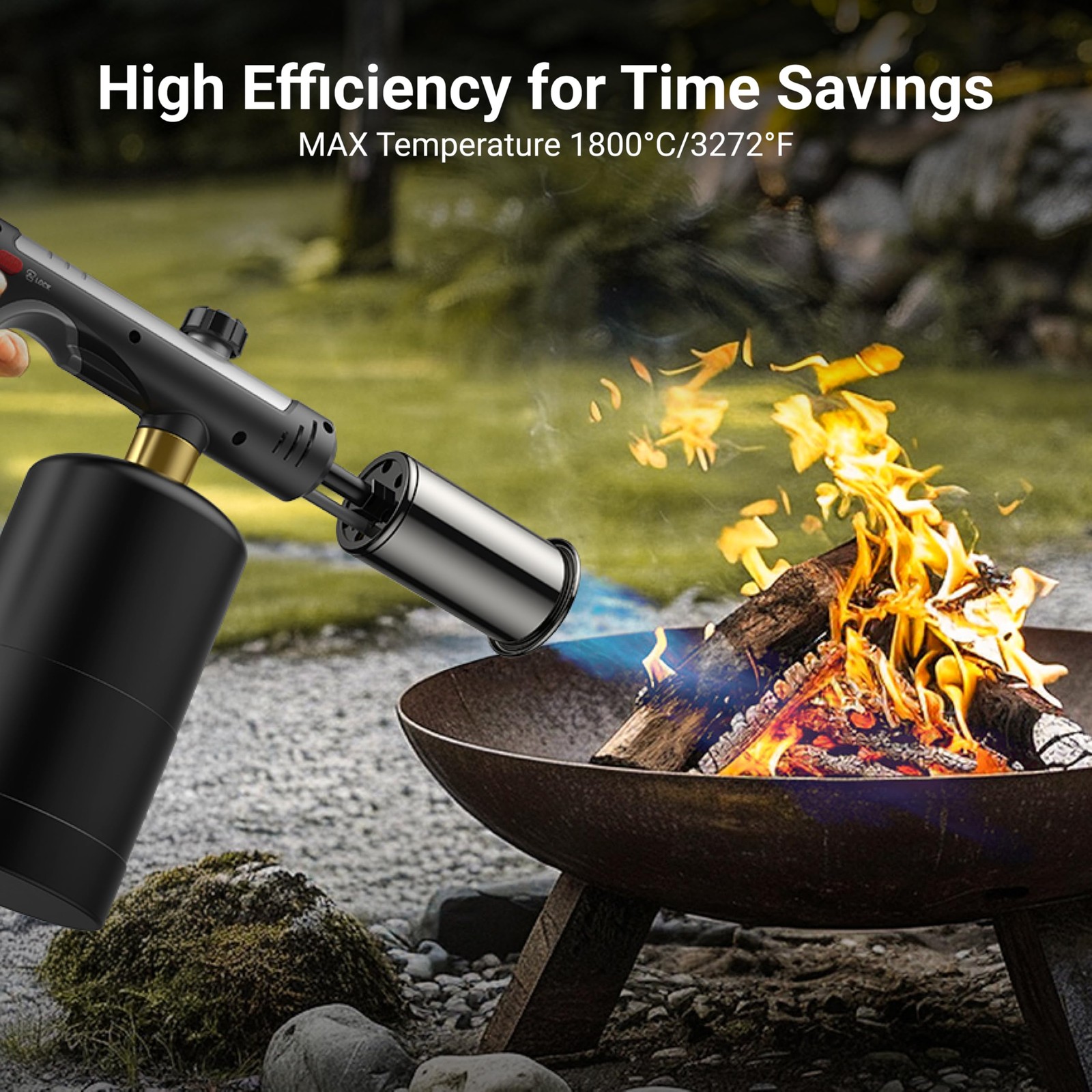 ThermoMaven Propane Torch with One-Touch Max Fire, Cooking Blow Silver