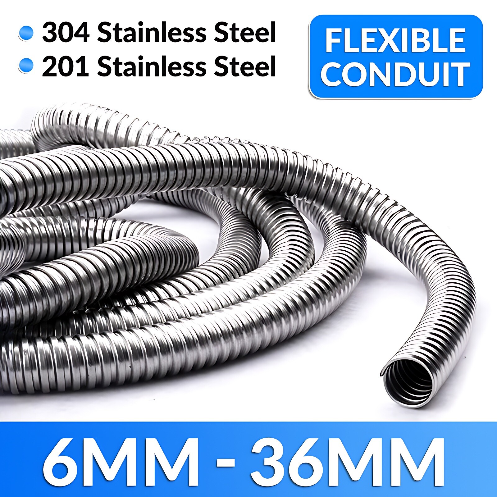 6mm,8mm,10mm,13mm,15mm,18mm,24mm,29mm,36mm 304 Stainless Steel Flexible Conduit