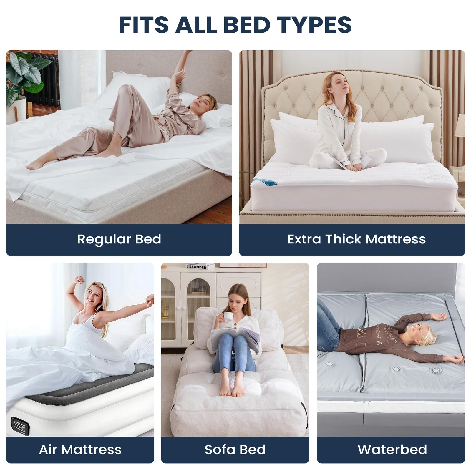 HOMTEC Queen Mattress Pad Extra Thick Cotton Topper Queen, White