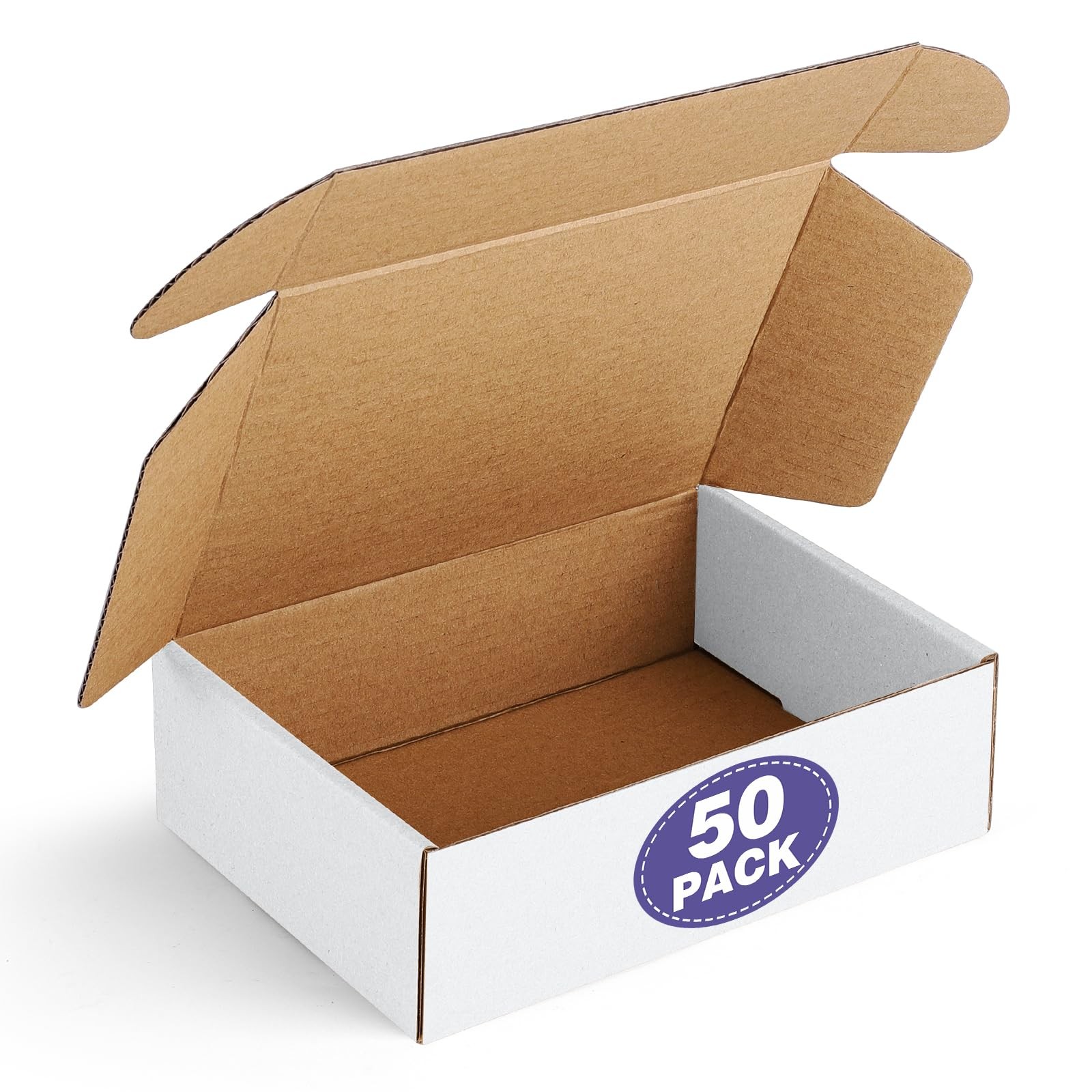 Eupako 7x5x2 Shipping Boxes 50 Pack - White Cardboard Mailers, Corrugated