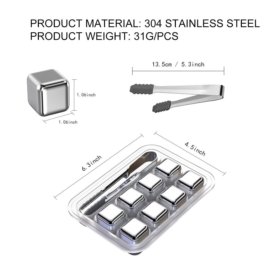 MEICHU Whiskey Stones 8 Pack, Metal Reusable Ice 1.02 Inch, Silver Set of 8