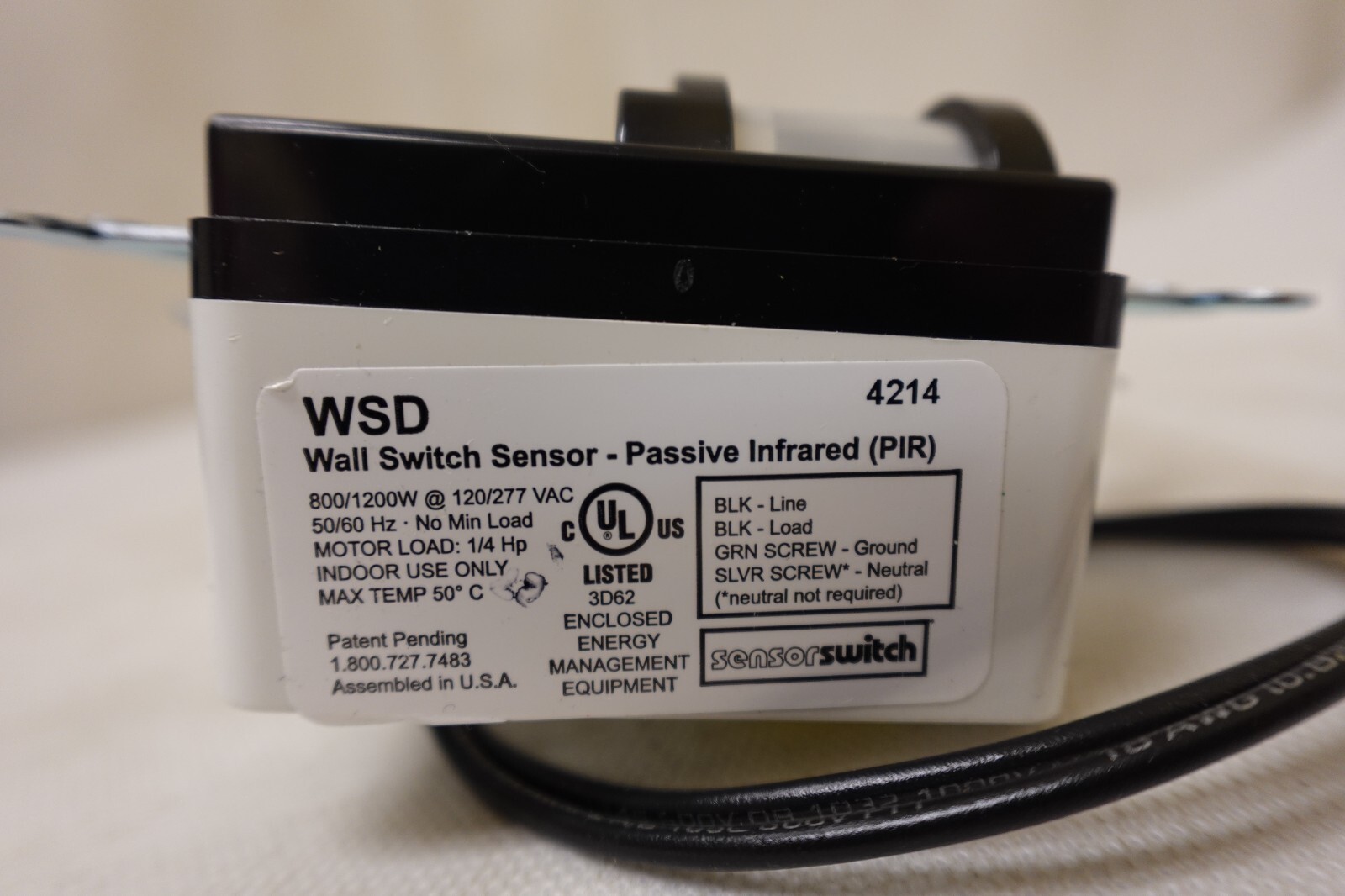 Acuity Sensor Switch - PIR Motion Detector Wall Decorator Switch WSD BK (Black)
